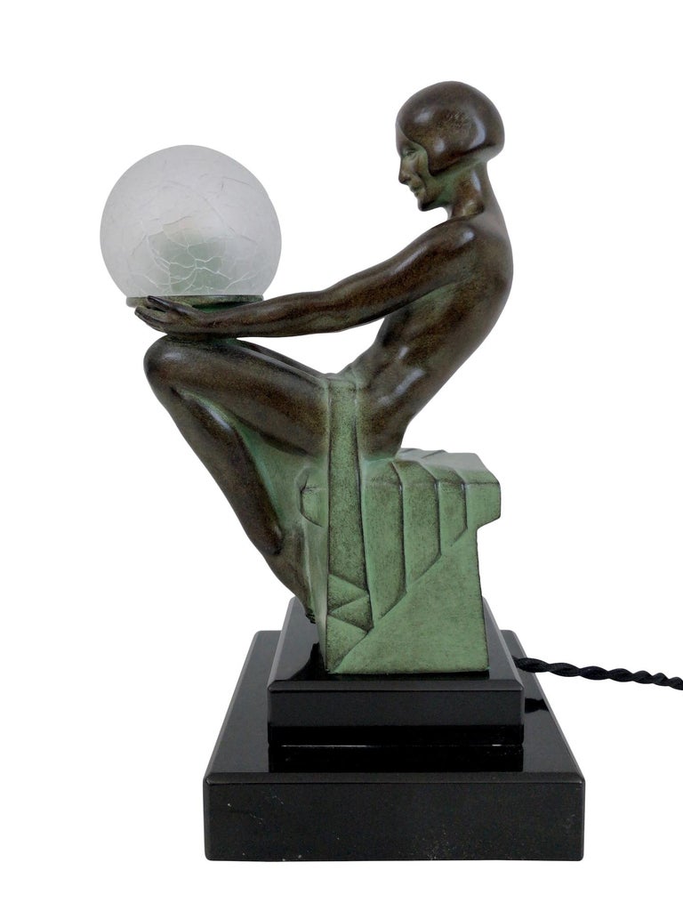 French Art Deco Sculpture, Delassement Lumineux, Lamp by Max Le Verrier