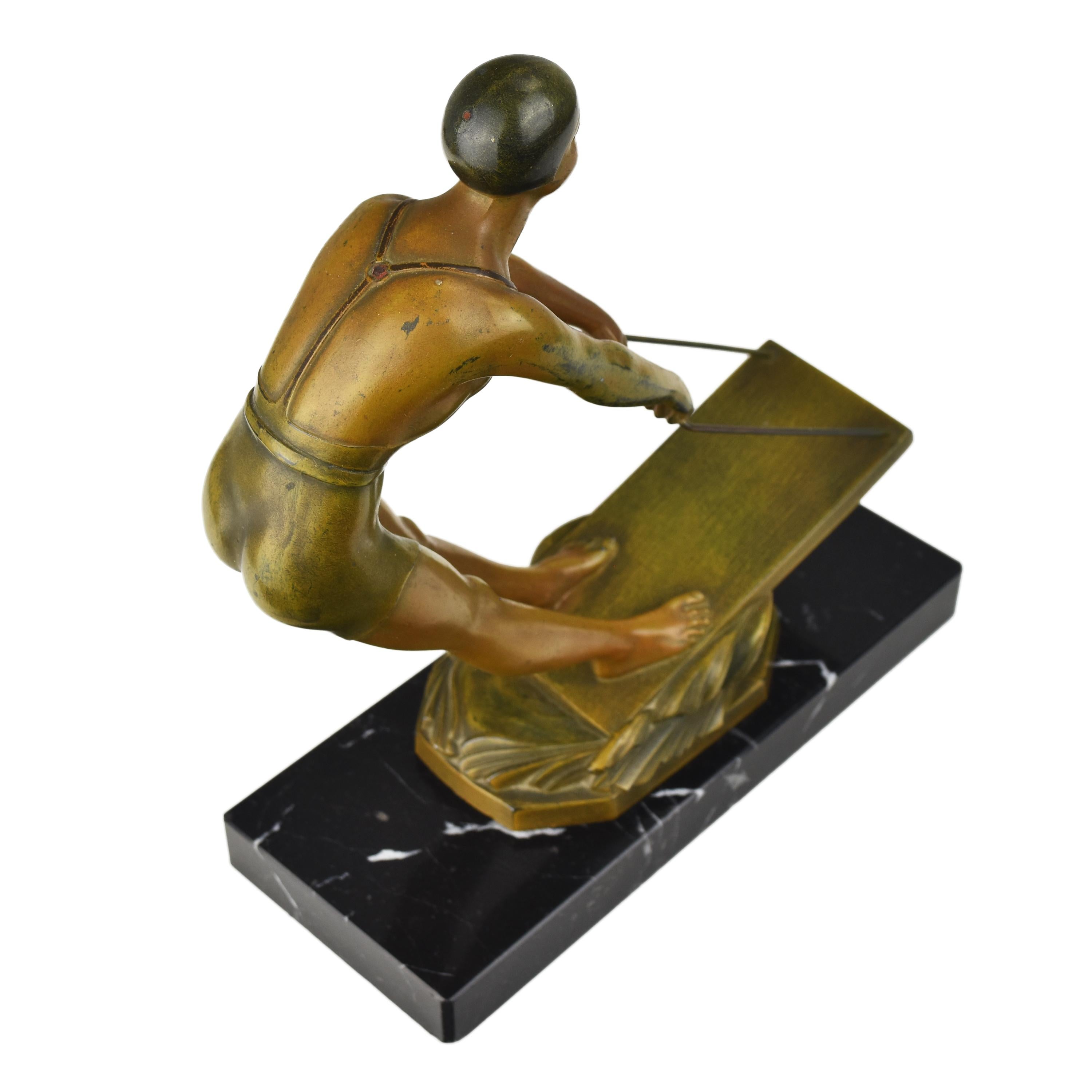 French Art Deco Sculpture Figurine Female Wakeboarder Marble Socle Avantgarde For Sale 8