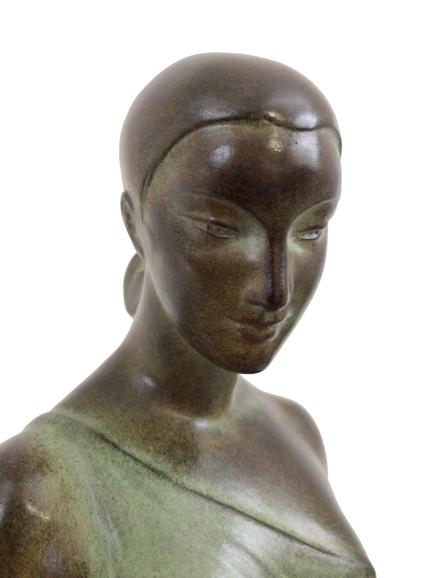 French Art Deco Sculpture-Lamp Nausicaa by Pierre Le Faguays for Max Le Verrier 4