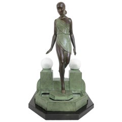 French Art Deco Sculpture-Lamp Nausicaa by Pierre Le Faguays for Max Le Verrier