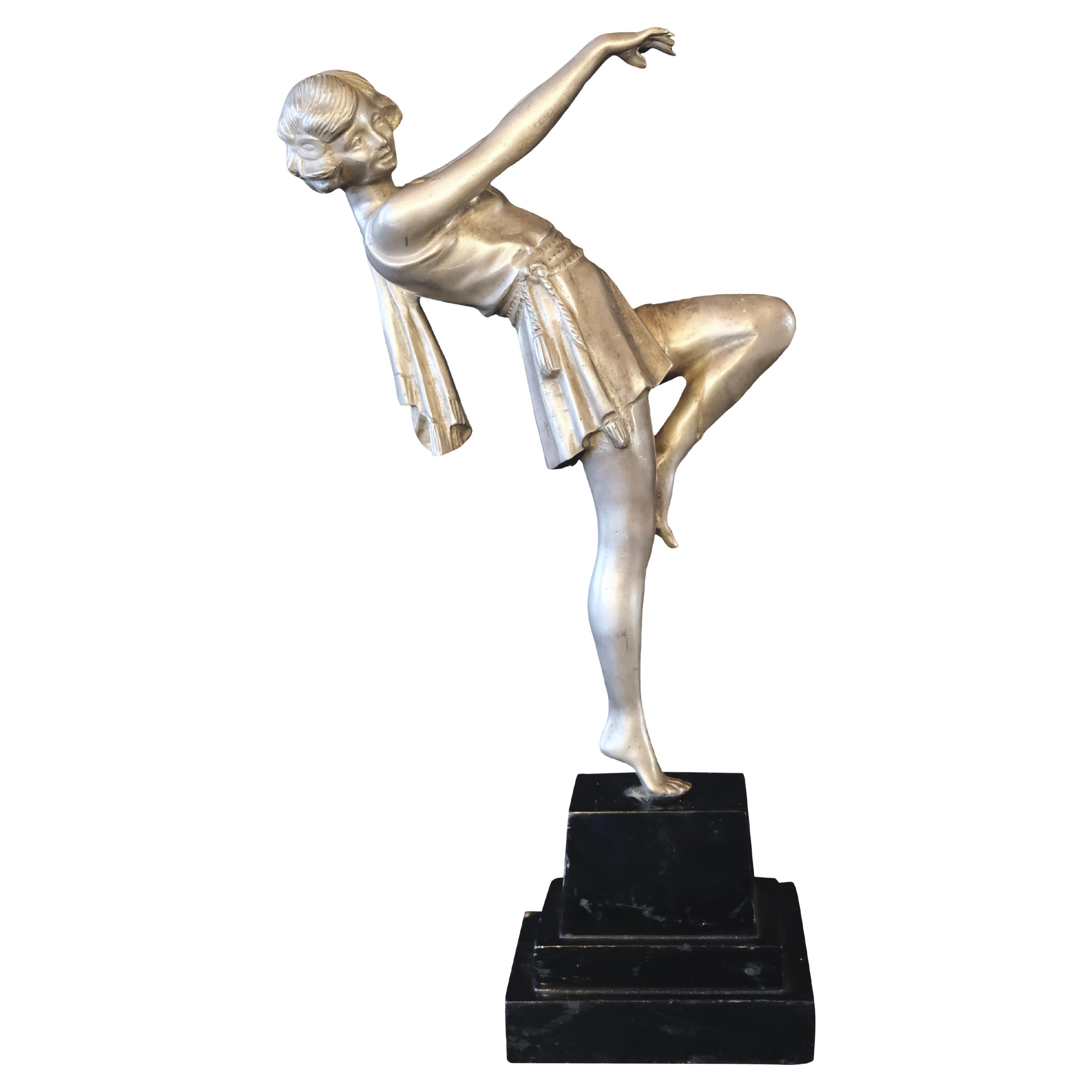 Stunning Art Deco Nude Female Sculptures Faux Marble Gold Gypsy Flapper Dancer 