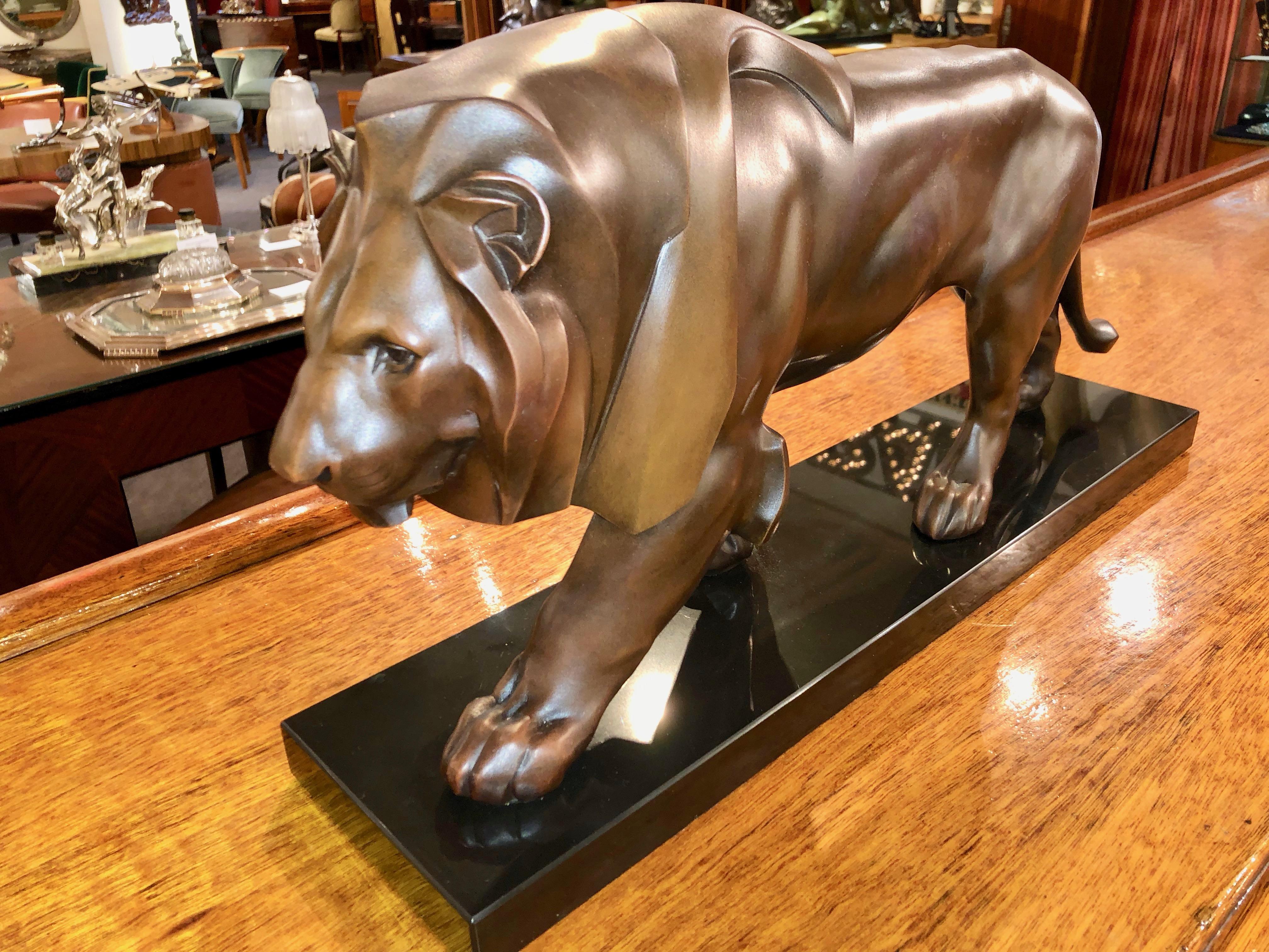 French Art Deco Sculpture of a Walking Lion King by Max Le Verrier For Sale 2