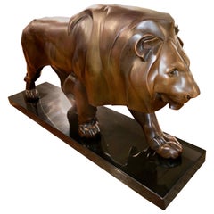 French Art Deco Sculpture of a Walking Lion King by Max Le Verrier