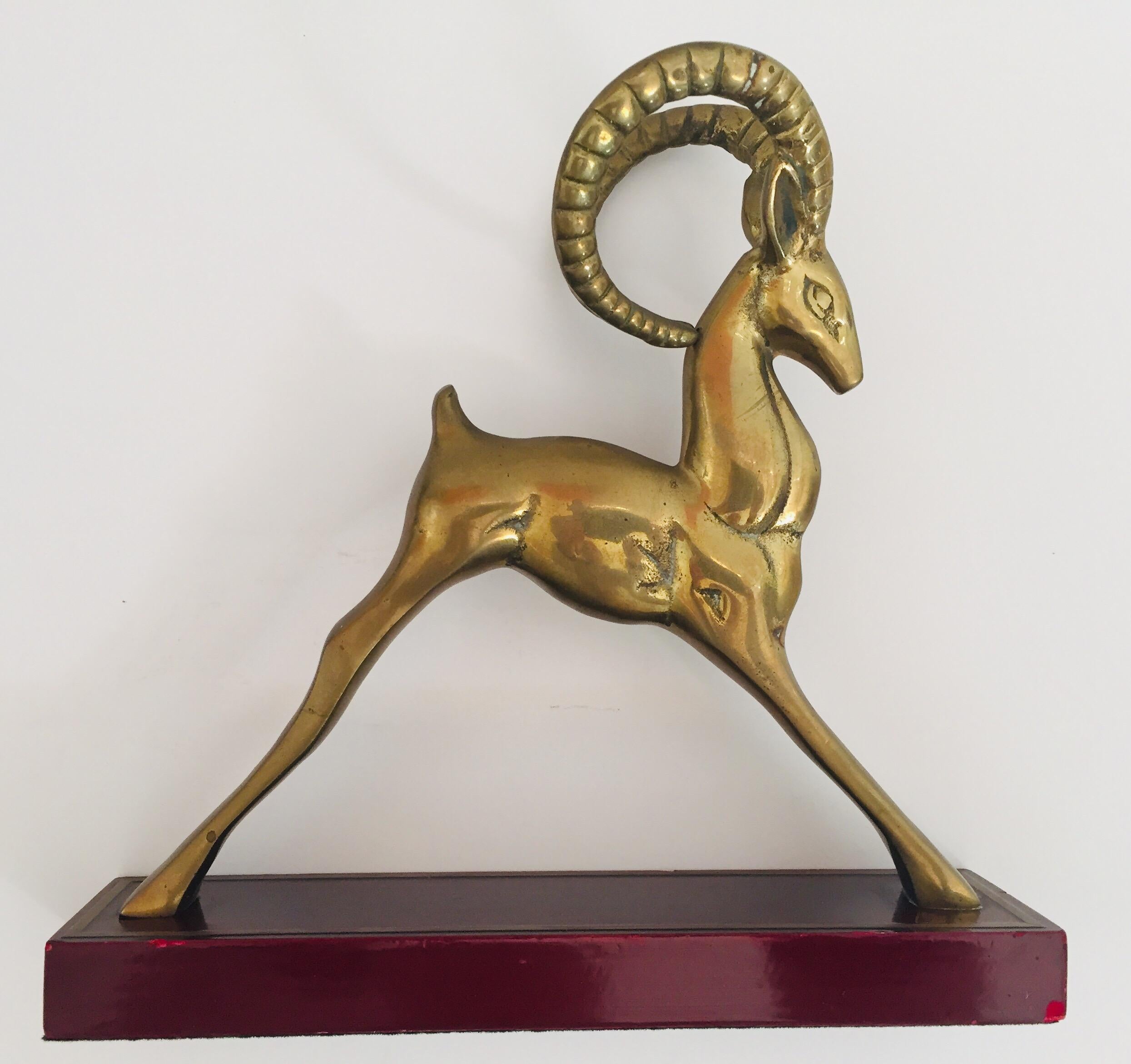 Cast French Art Deco Sculpture of Brass Gazelle Deer