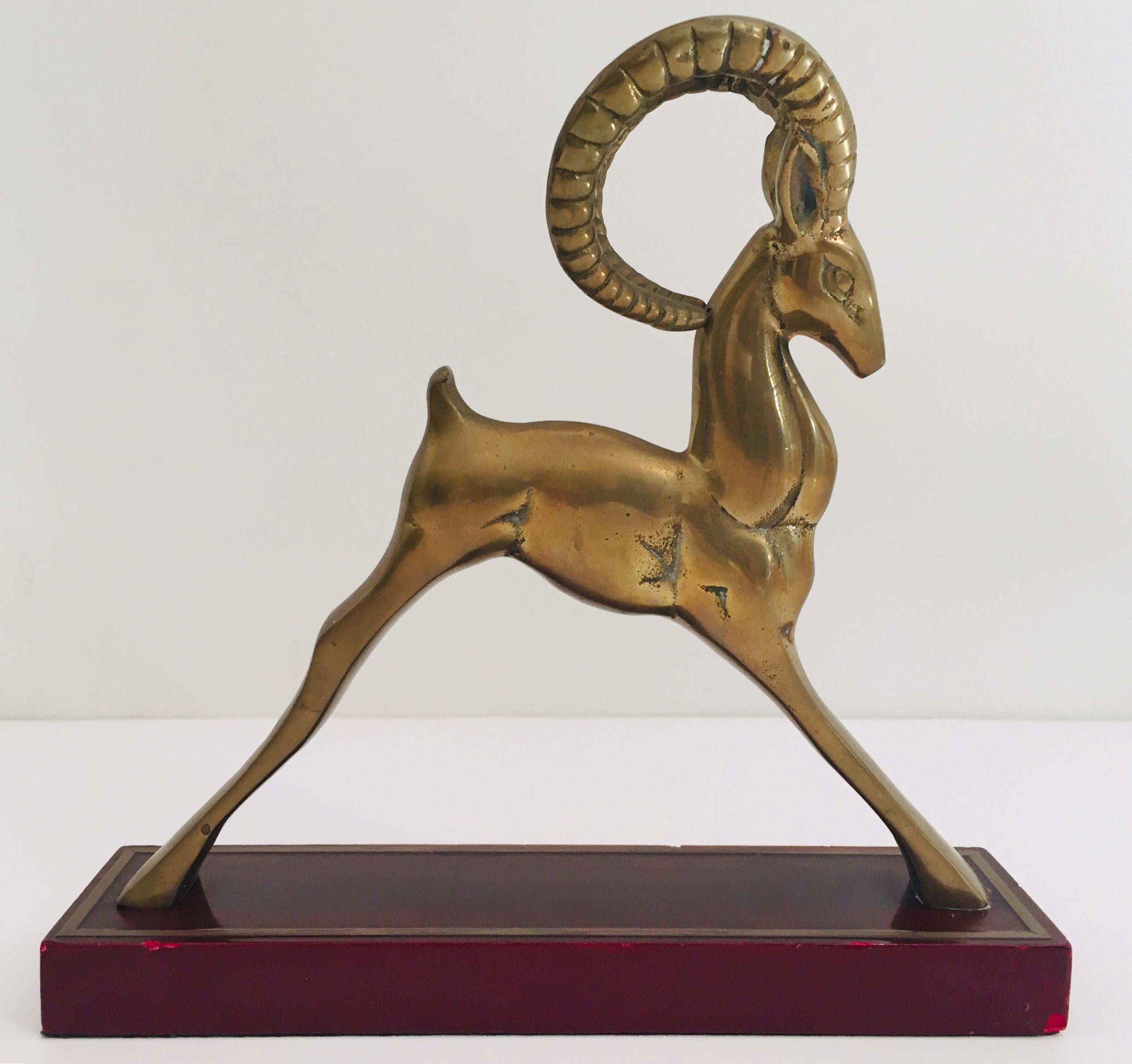 20th Century French Art Deco Sculpture of Brass Gazelle Deer