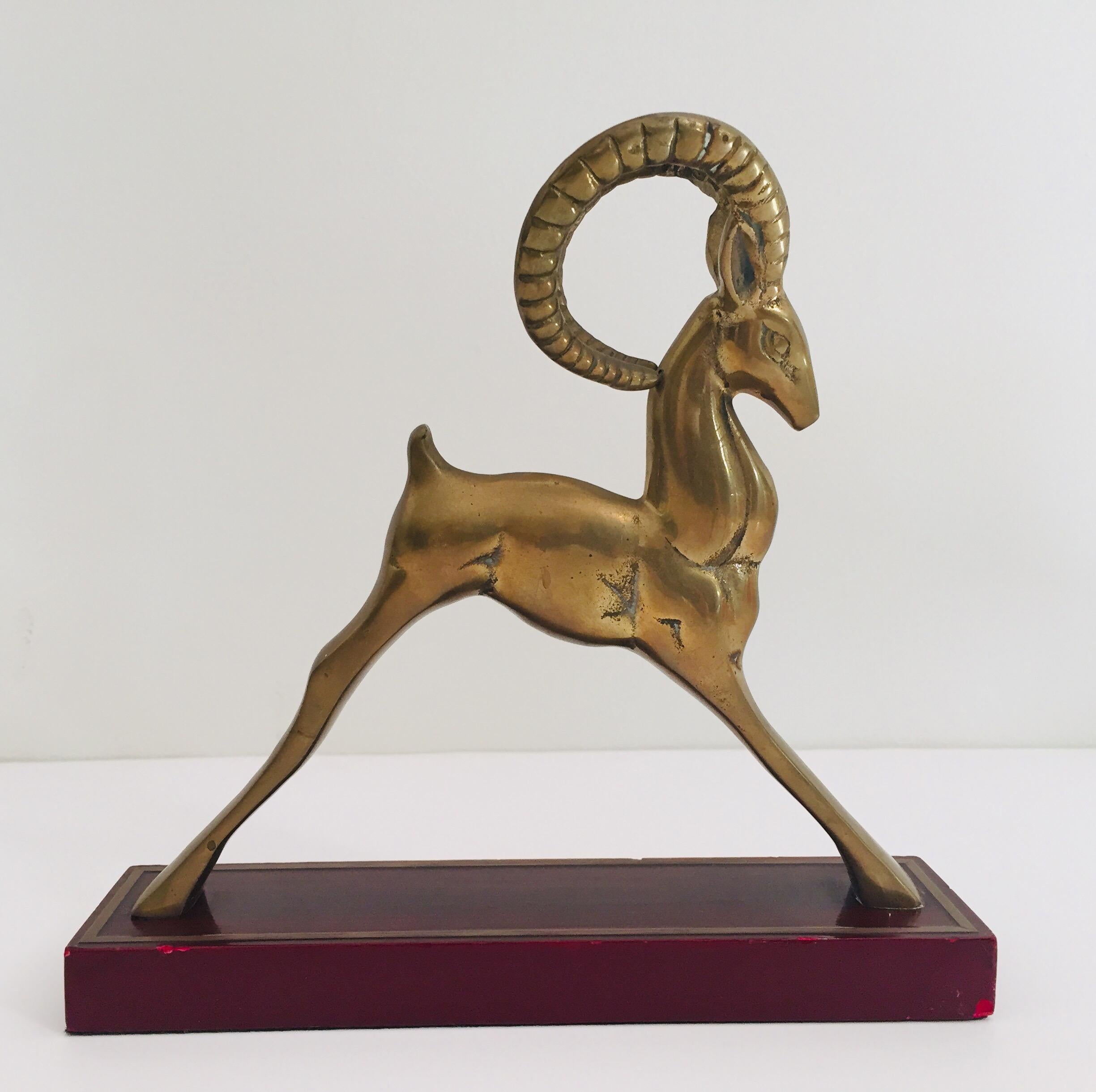 French Art Deco Sculpture of Brass Gazelle Deer 1