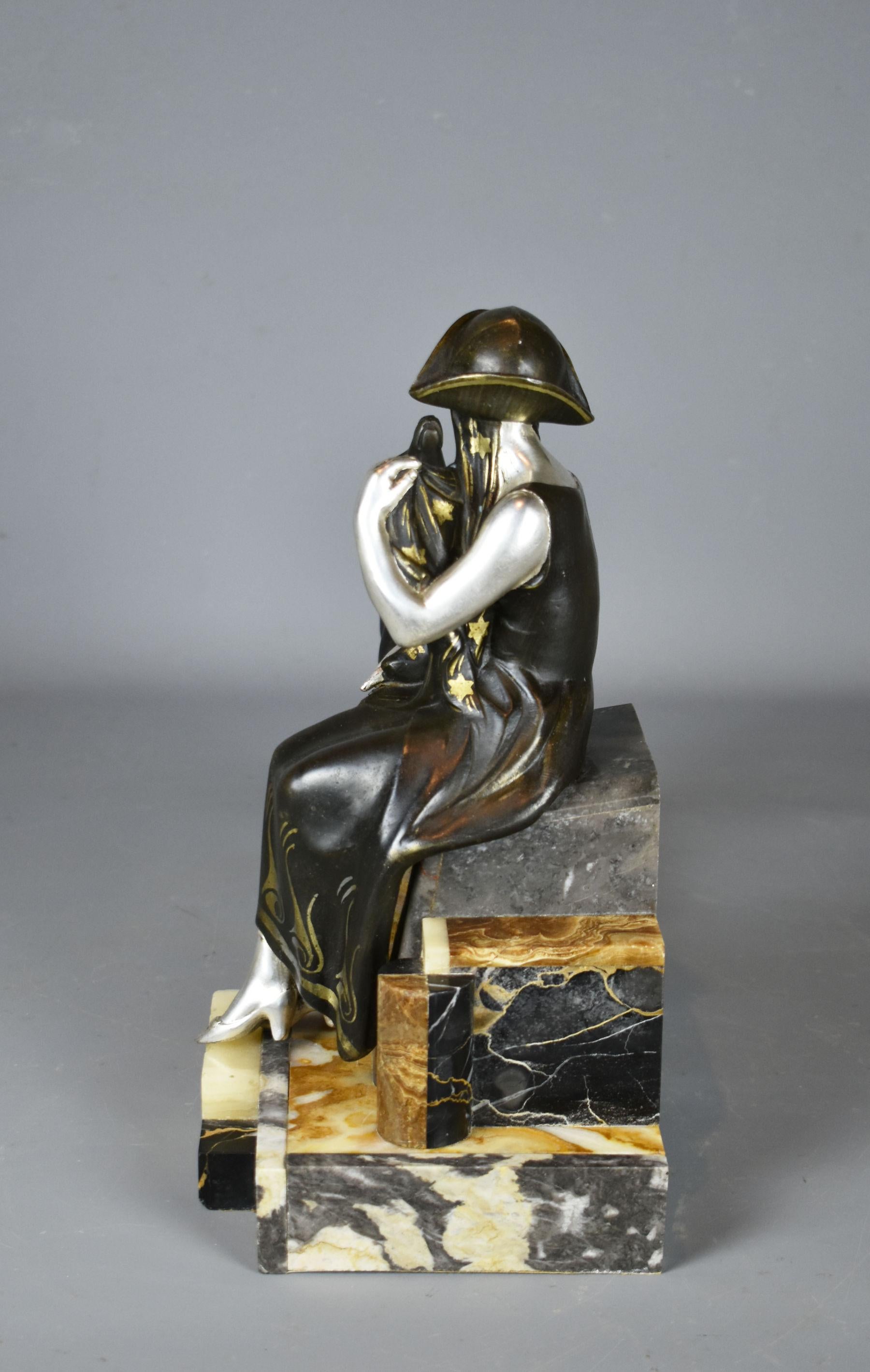 Sculpture française Art déco d'une dame et d'une gazelle Bon état - En vente à SAINTE-COLOMBE, FR