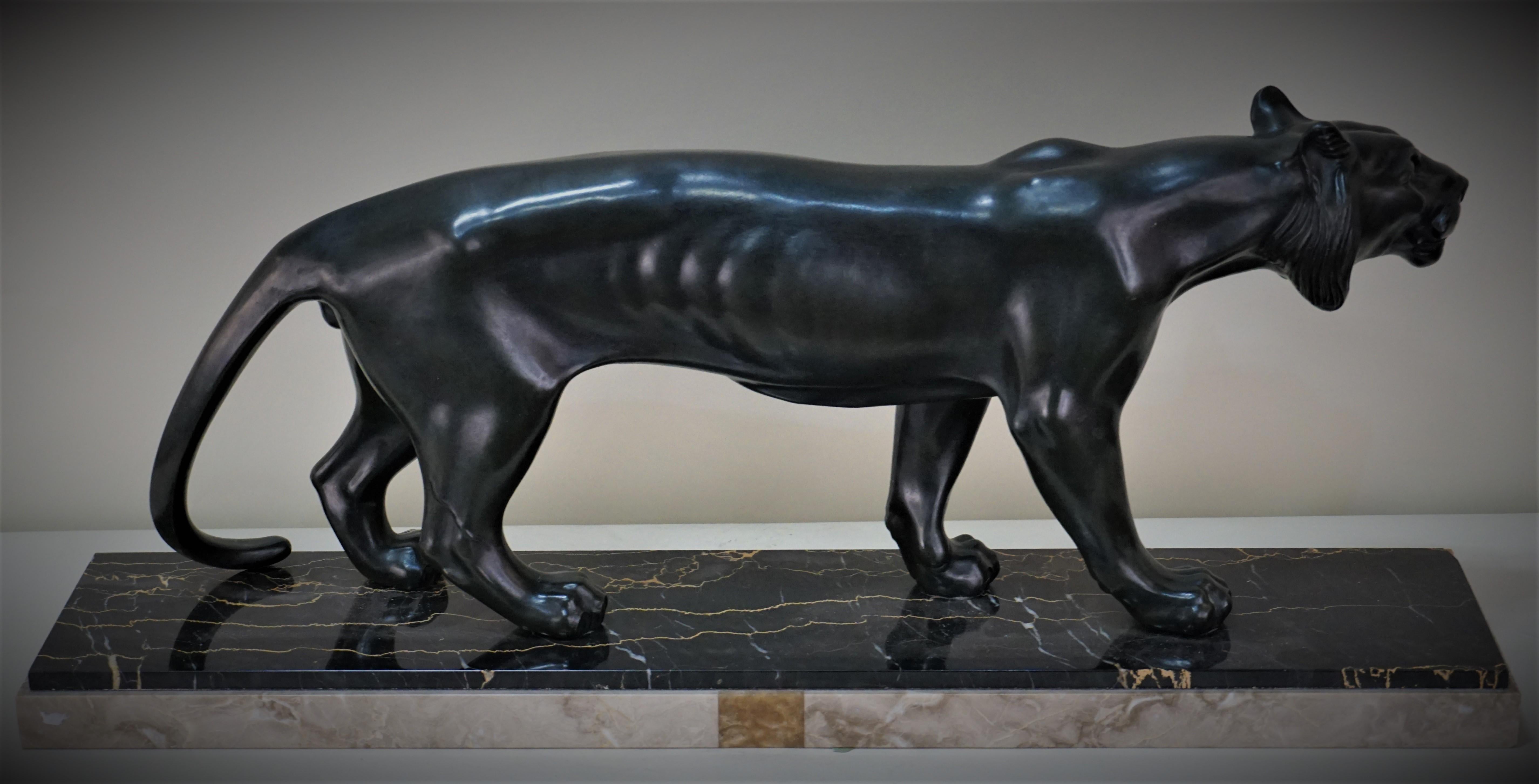 Spelter French Art Deco Sculpture of Panther by M. Font