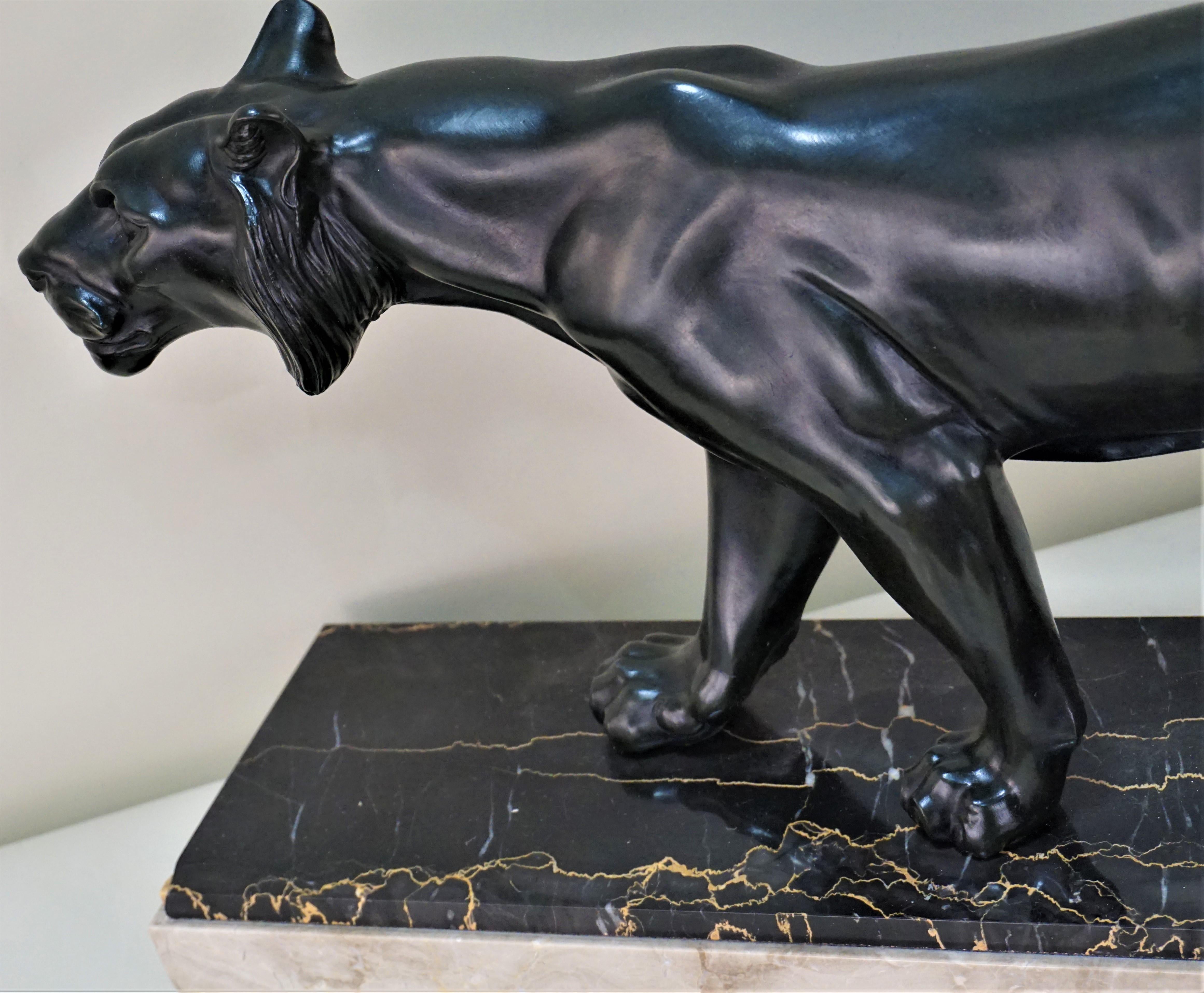 French Art Deco Sculpture of Panther by M. Font 1