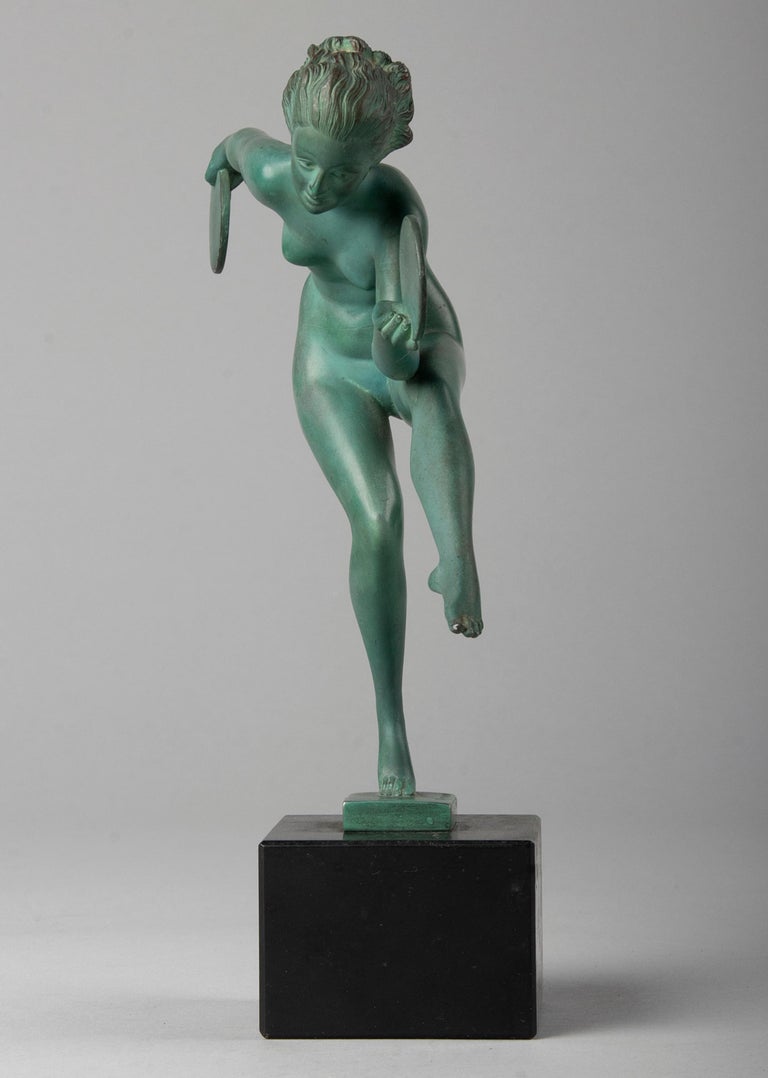 French Art Deco Sculpture Signed Derenne by Marcel Bouraine Dancing Lady For Sale 6