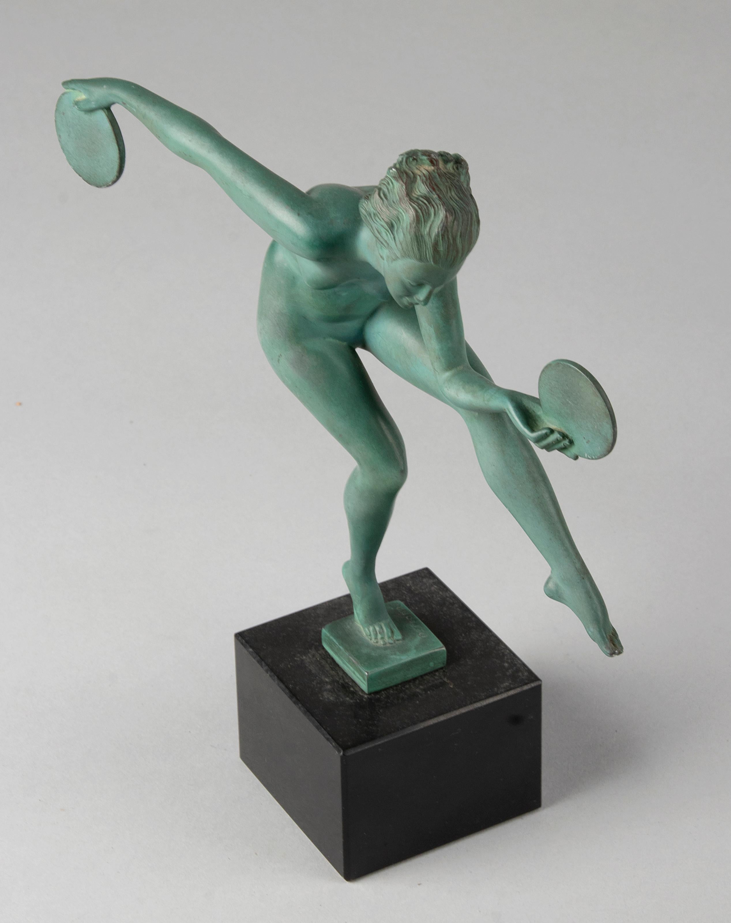 French Art Deco Sculpture Signed Derenne by Marcel Bouraine Dancing Lady 9