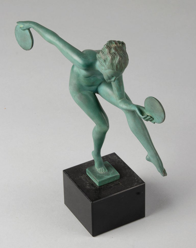 French Art Deco Sculpture Signed Derenne by Marcel Bouraine Dancing Lady For Sale 10