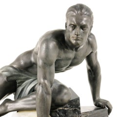 Französische Art-Déco-Skulptur "Sur la Piste" von Jean de Roncourt