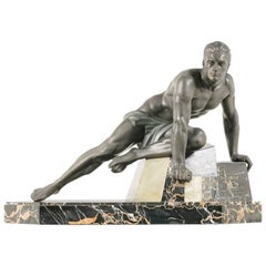 French Art Deco Sculpture 'Sur la Piste' by Jean de Roncourt