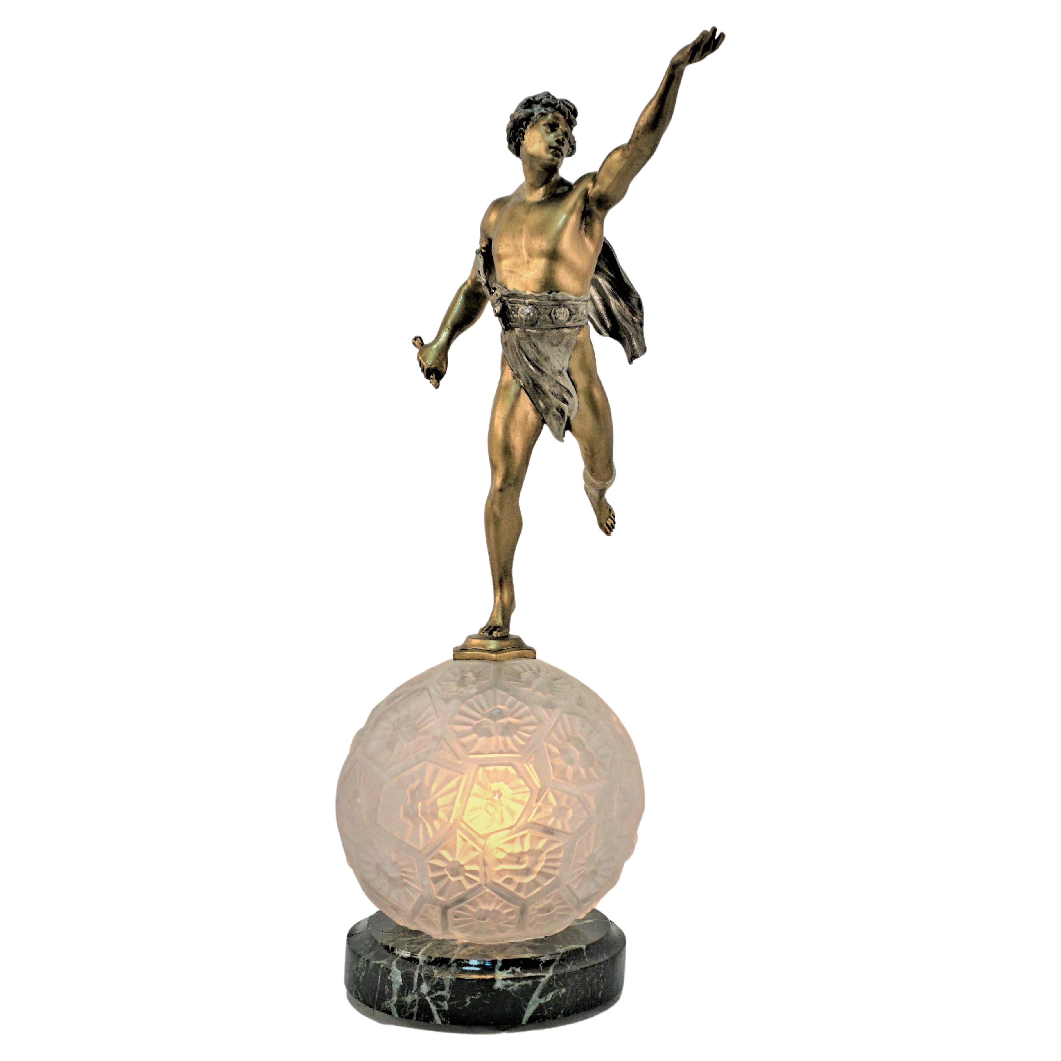 French Art Deco Sculpture Table Lamp For Sale