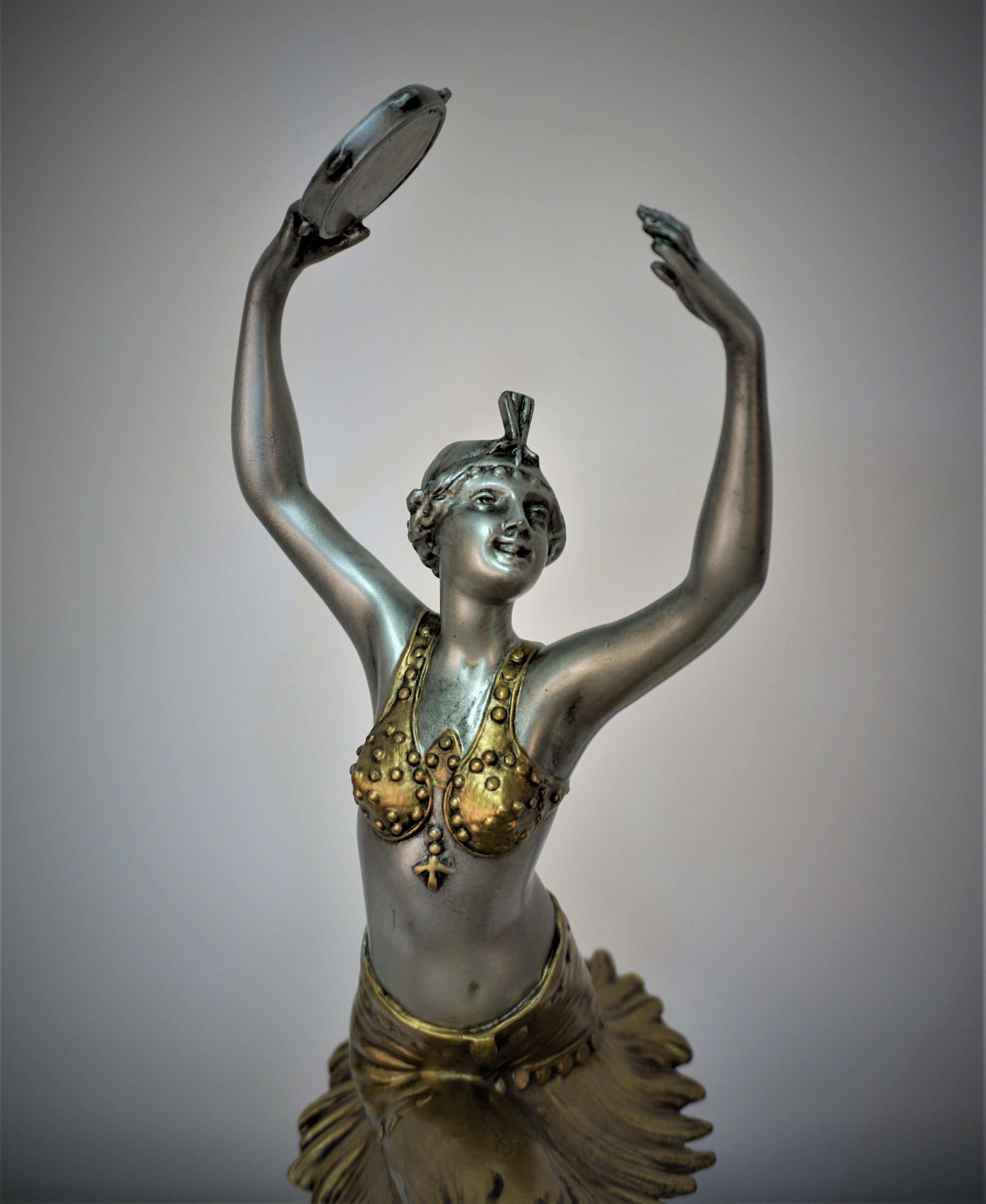French Art Deco Sculpture Table Lamp Tambourine Dancer 4