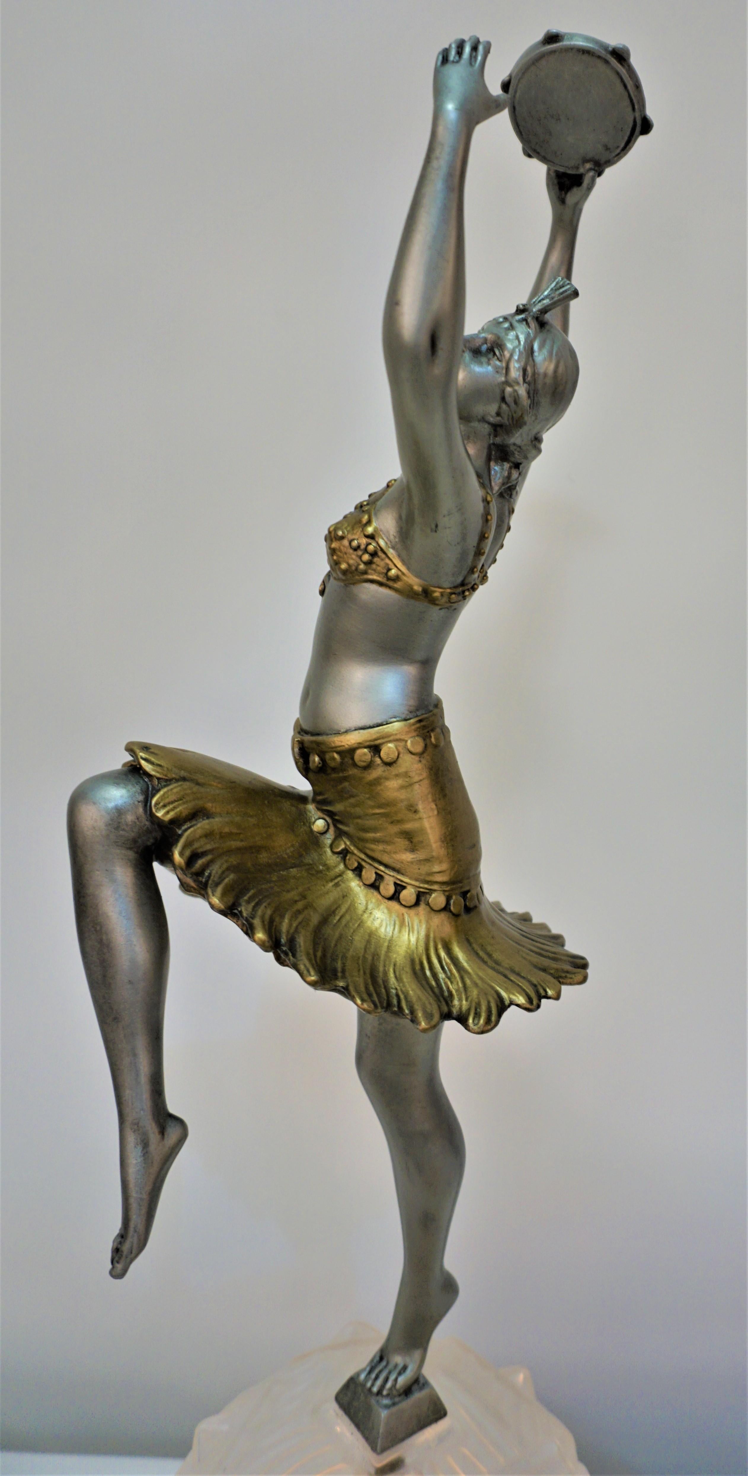 French Art Deco Sculpture Table Lamp Tambourine Dancer In Good Condition In Fairfax, VA
