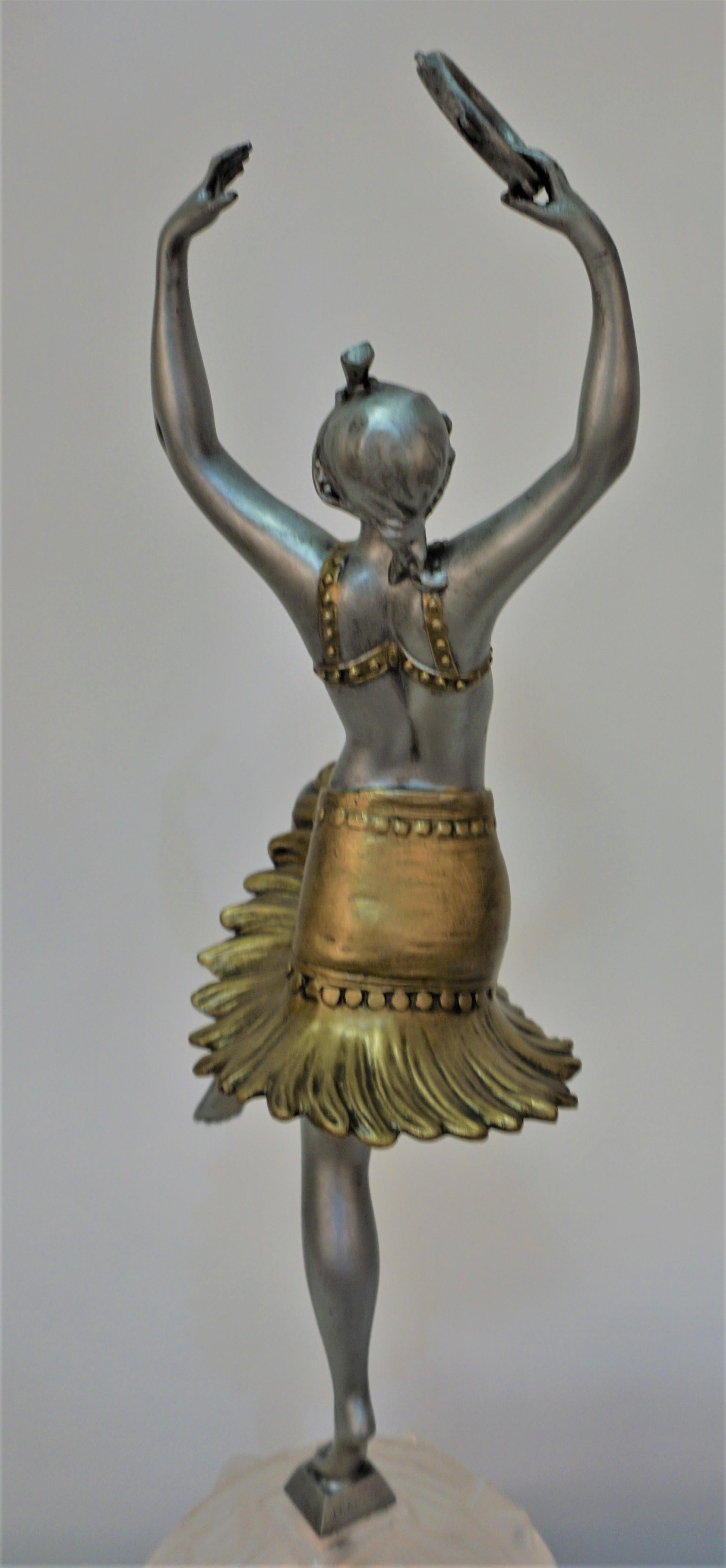 Early 20th Century French Art Deco Sculpture Table Lamp Tambourine Dancer