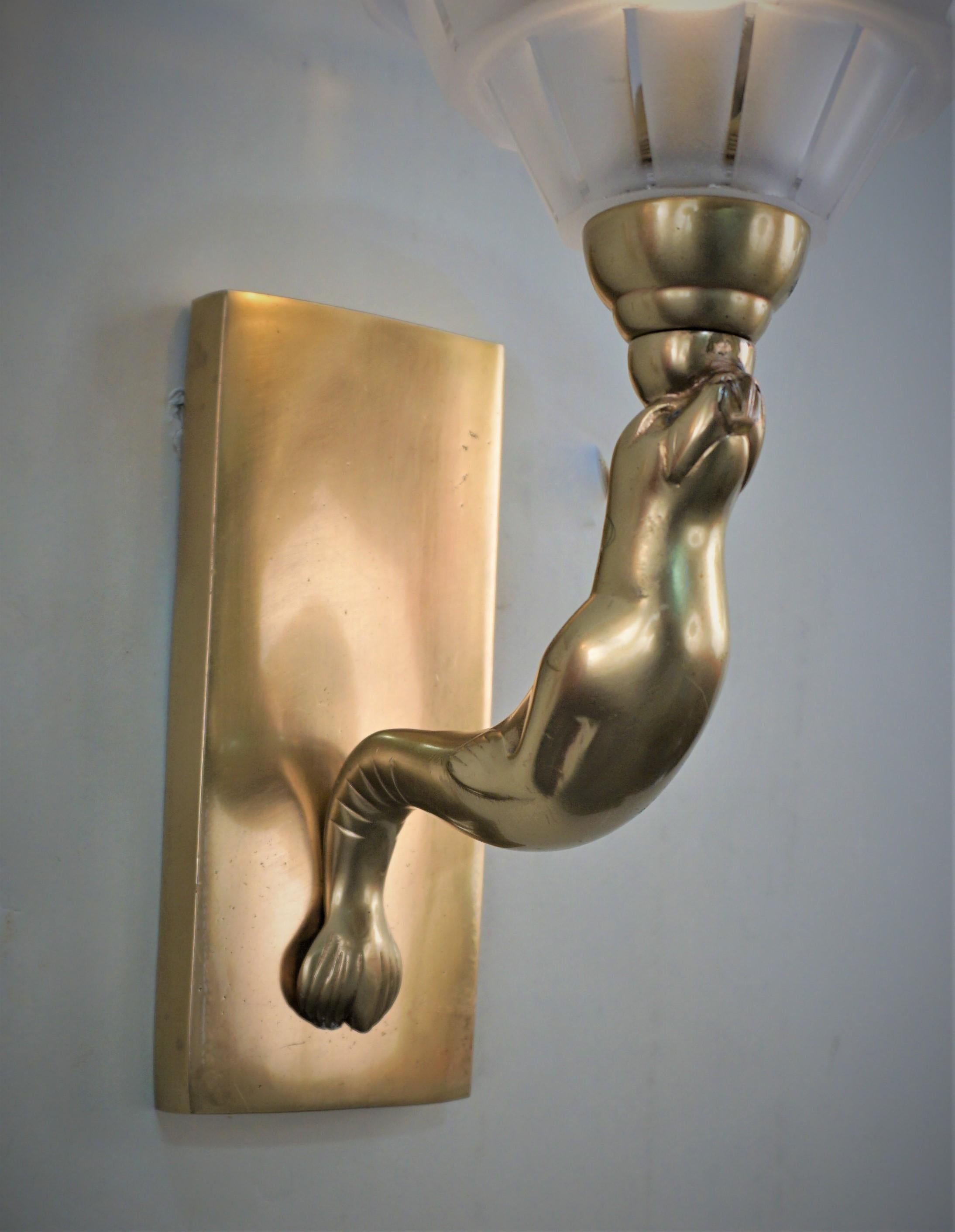 French Art Deco Seal Wall Sconces - 2 pairs In Good Condition For Sale In Fairfax, VA