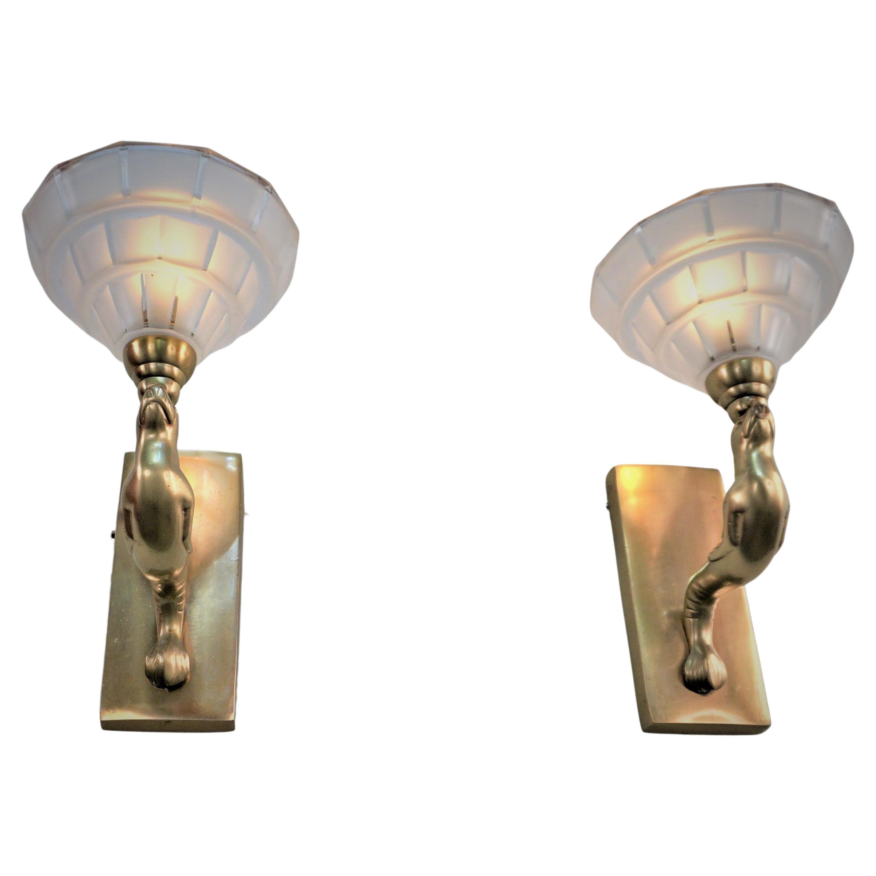 French Art Deco Seal Wall Sconces - 2 pairs For Sale