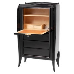 French Art Déco Secretaire Black High Gloss Lacquer Nickel Plated Fittings 1925