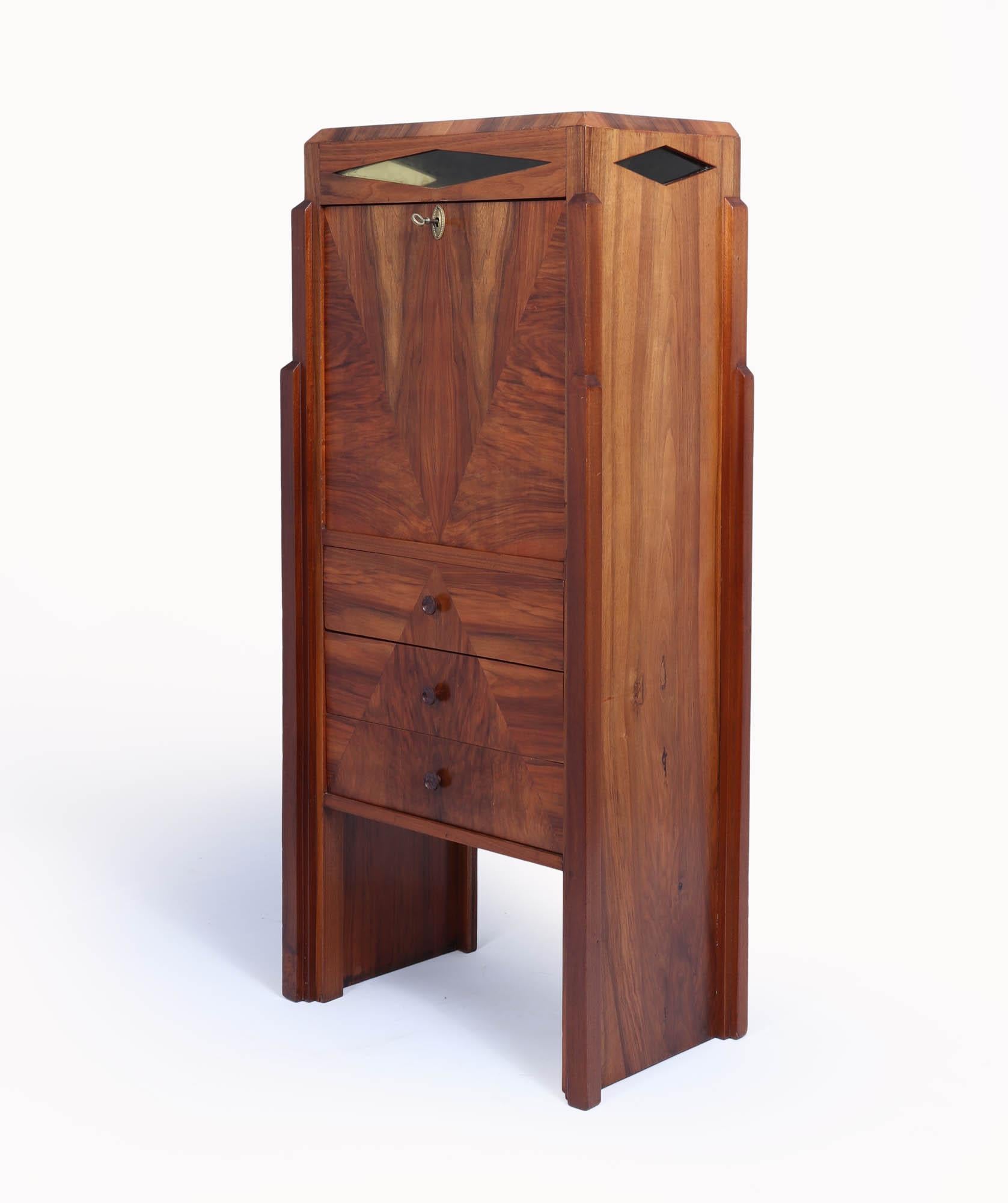 Walnut French Art Deco Secretaire Desk For Sale