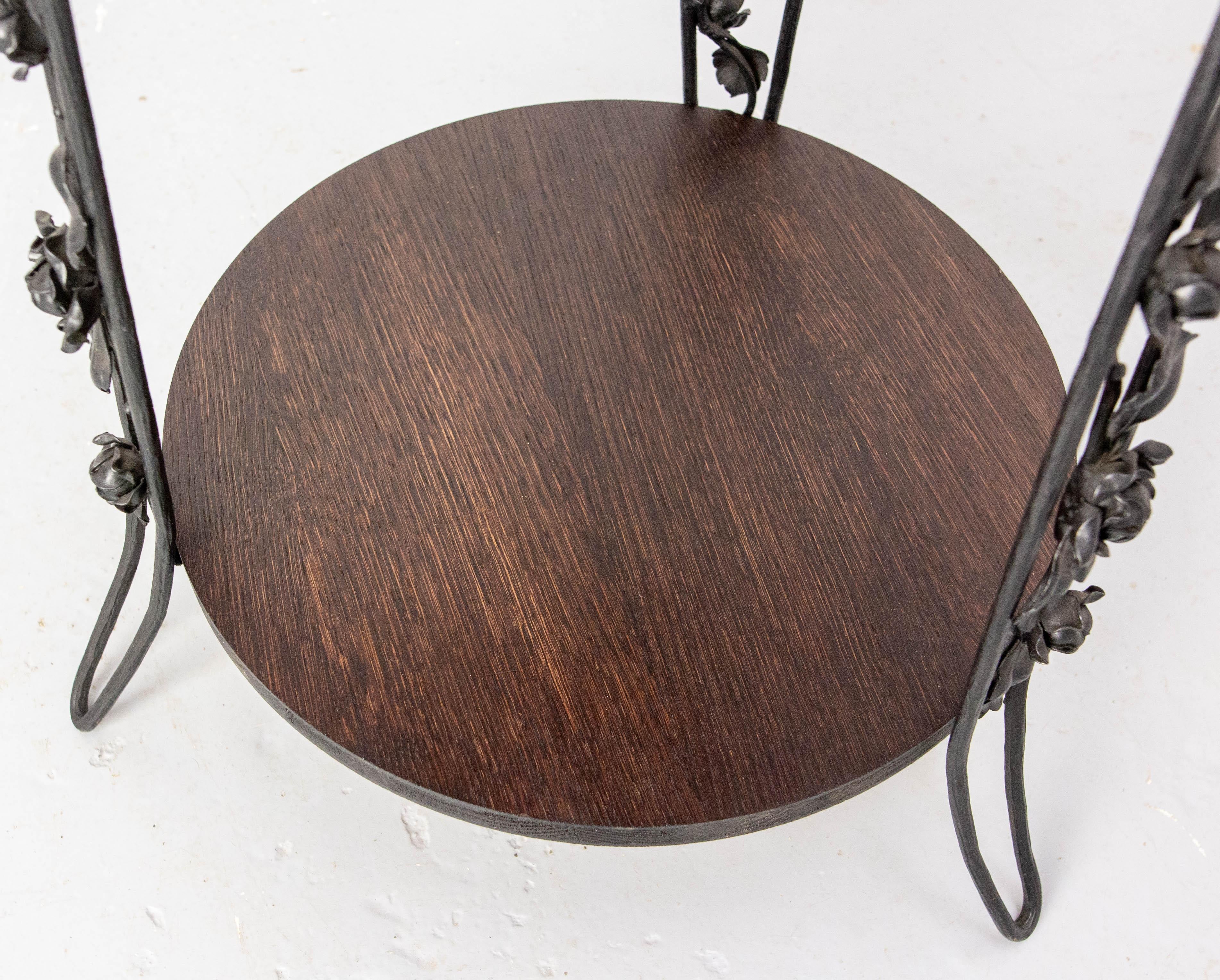 Français Sellette ou porte-plante en fer forgé et Oak Oak, circa 1930 en vente