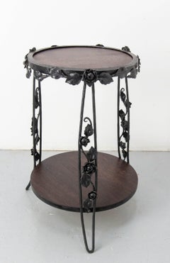 French Art Deco Sellette or Plant Holder Wrought Iron and Oak, circa 1930