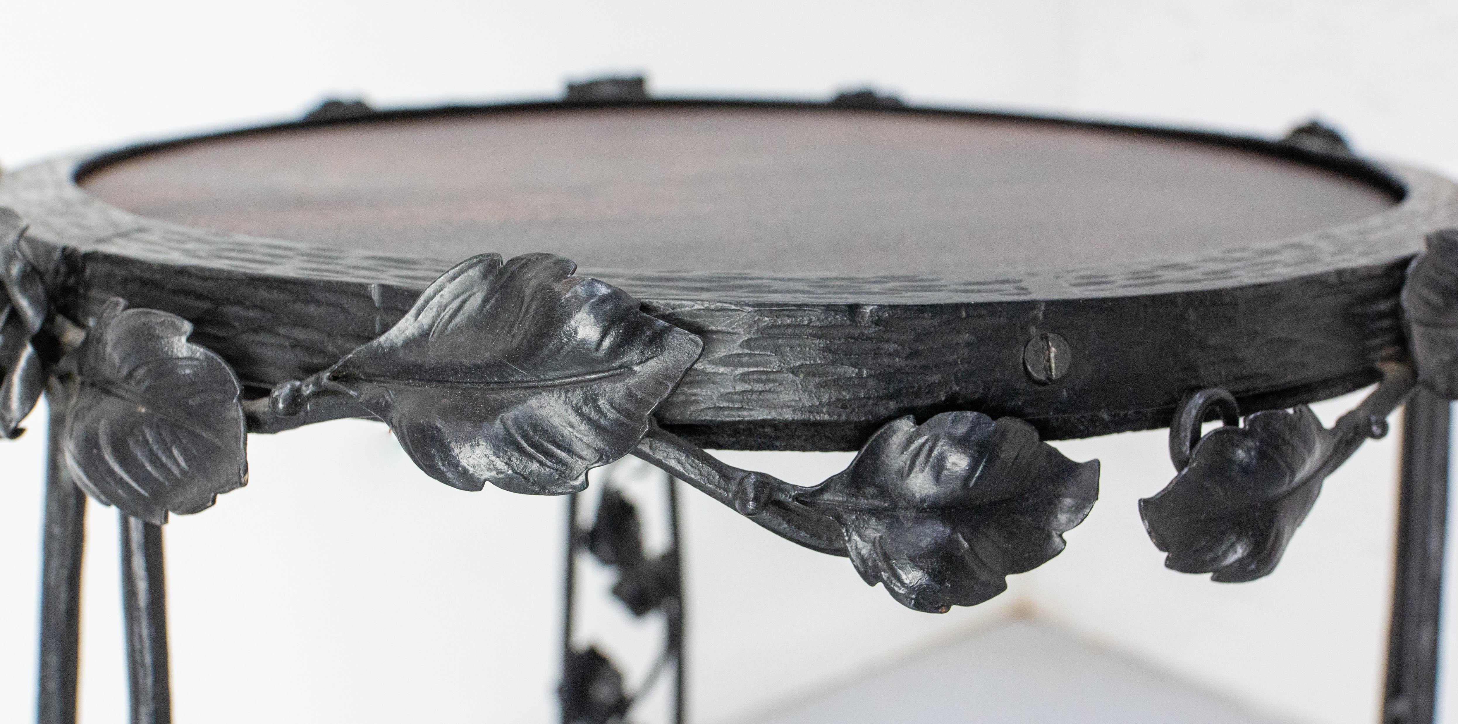 Fer forgé Sellette ou porte-plante en fer forgé et Oak Oak, circa 1930 en vente