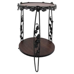 French Art Deco Sellette or Plant Holder Wrought Iron and Oak, circa 1930