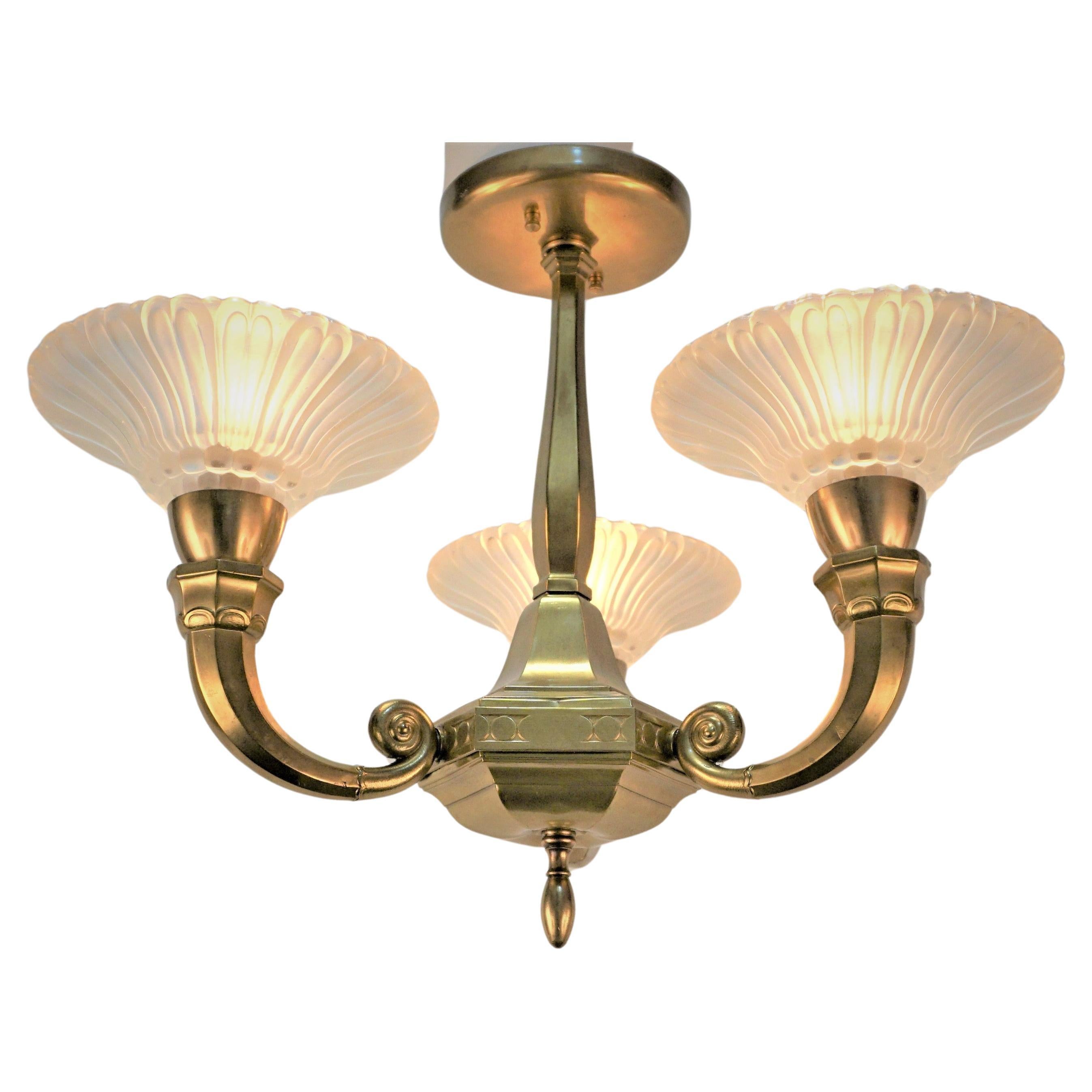 French Art Deco Semi Flush Mount Chandelier For Sale