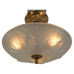 French Art Deco Semi Flush Mount Flying Bird Ceiling Light by Degue