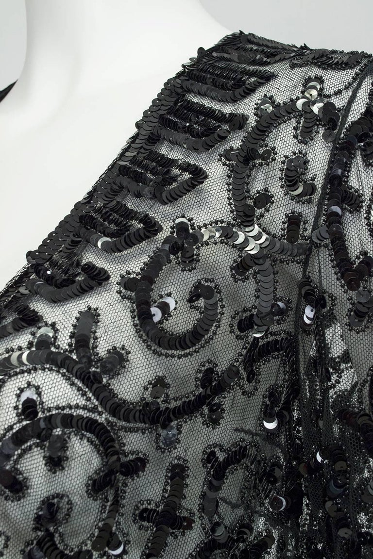 Sheer Black Art Deco Sequin and Seed Bead Illusion Shrug, France - XS-S, 1930s For Sale 2
