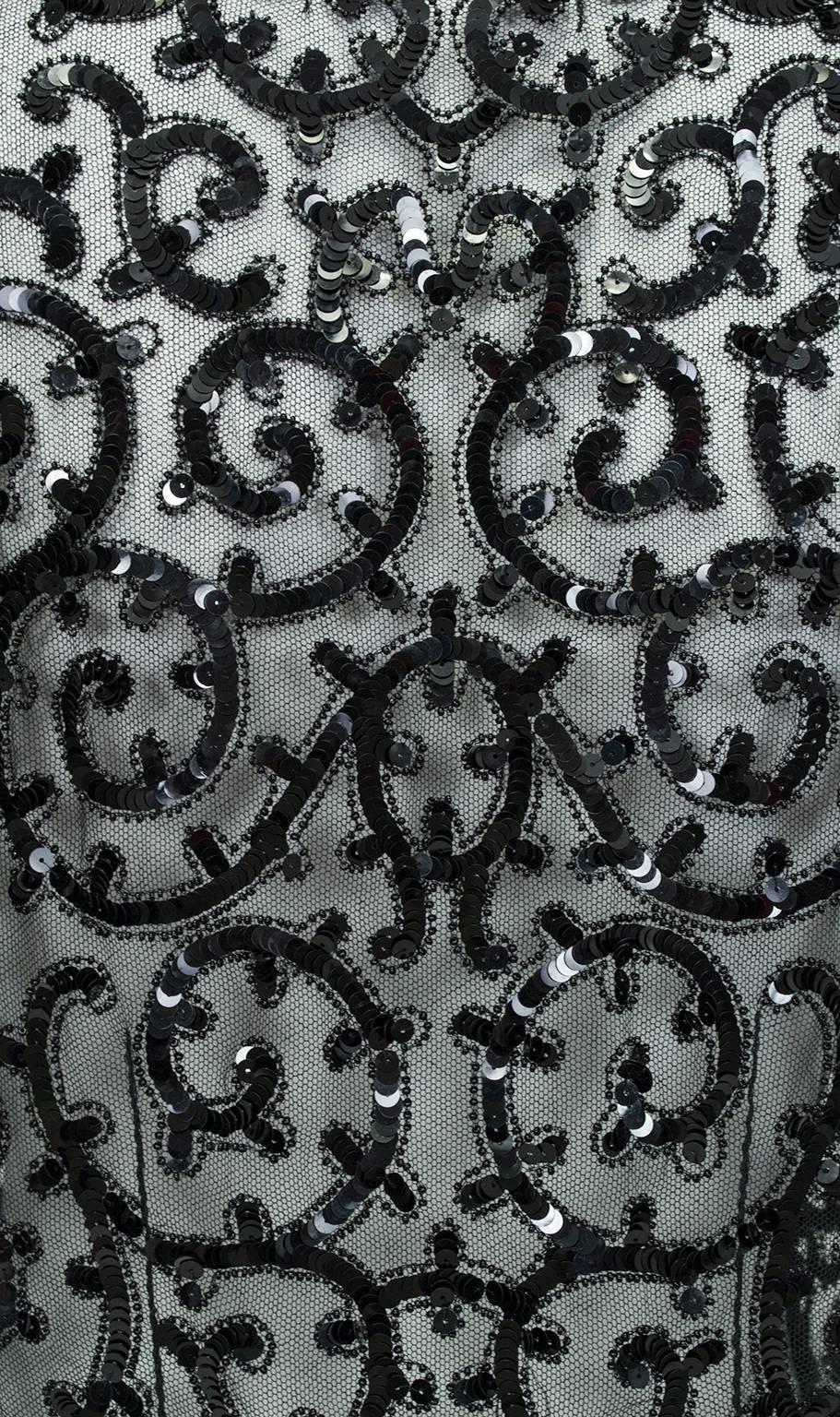 Sheer Black Art Deco Sequin and Seed Bead Illusion Shrug, France - XS-S, 1930s 1