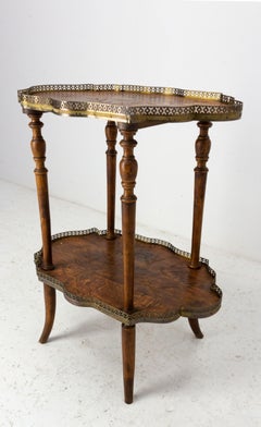 Tavolino da portata o tavolino Art Deco francese in pioppo e ottone, circa 1900