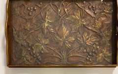 French Art Deco Serving Tray, Hand Hammered Copper and Wood