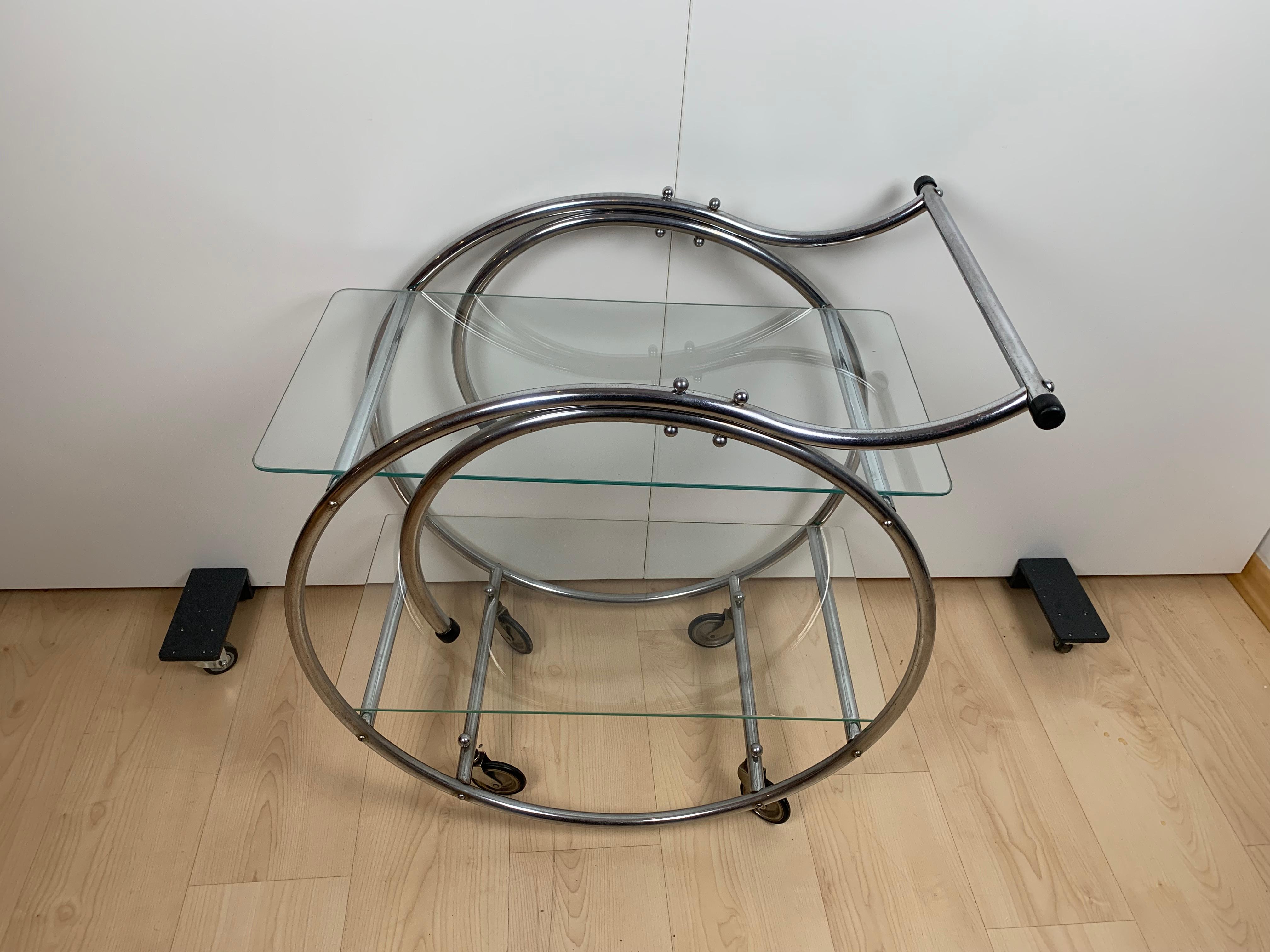 Mid-20th Century French Art Deco Serving Trolley, Chromed Steeltubed and Glass, France circa 1930