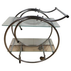 French Art Deco Serving Trolley, Chromed Steeltubed and Glass, France circa 1930