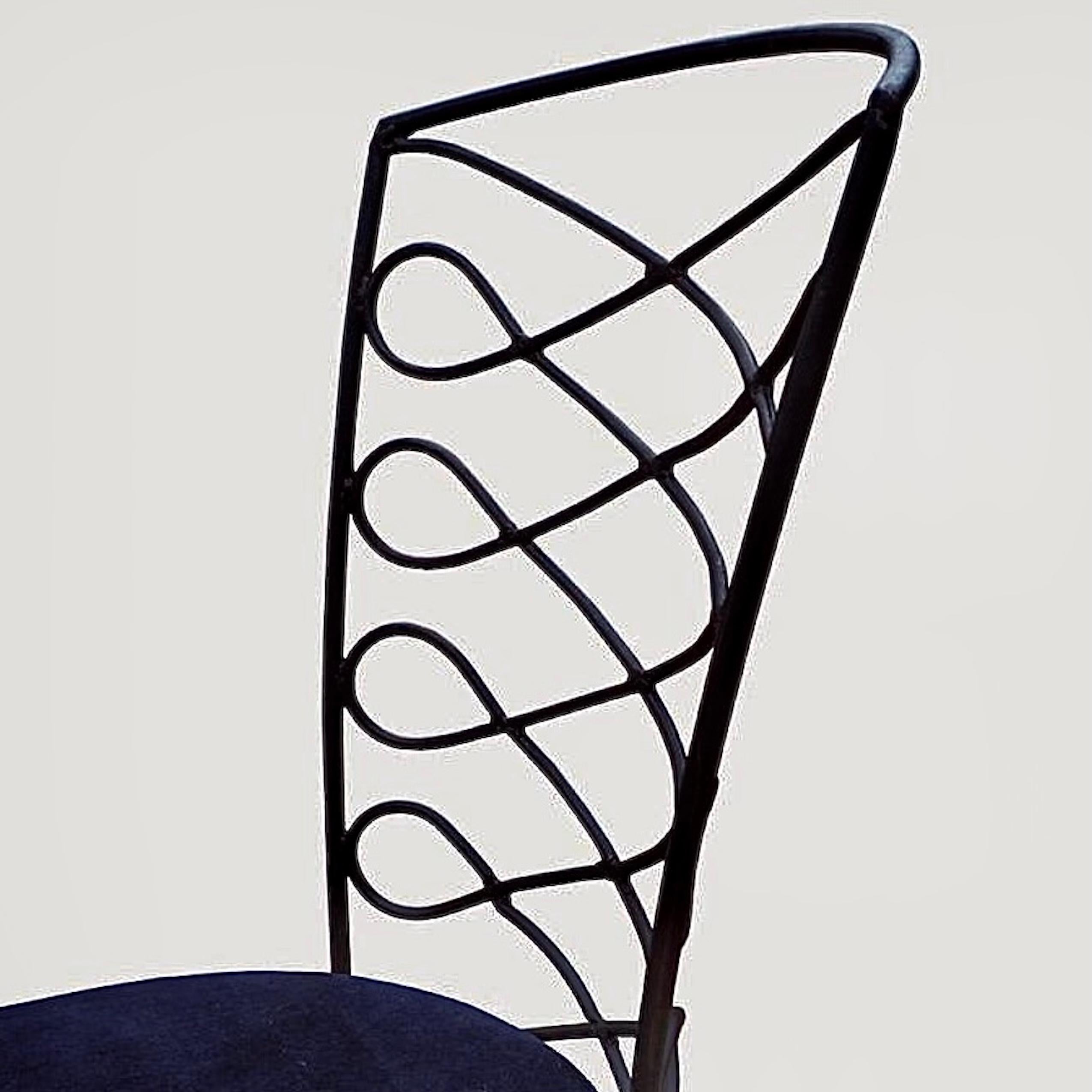 Francese French Art Deco Set of 6 Wrought Iron Chairs Attributed to Rene Prou circa 1940 in vendita