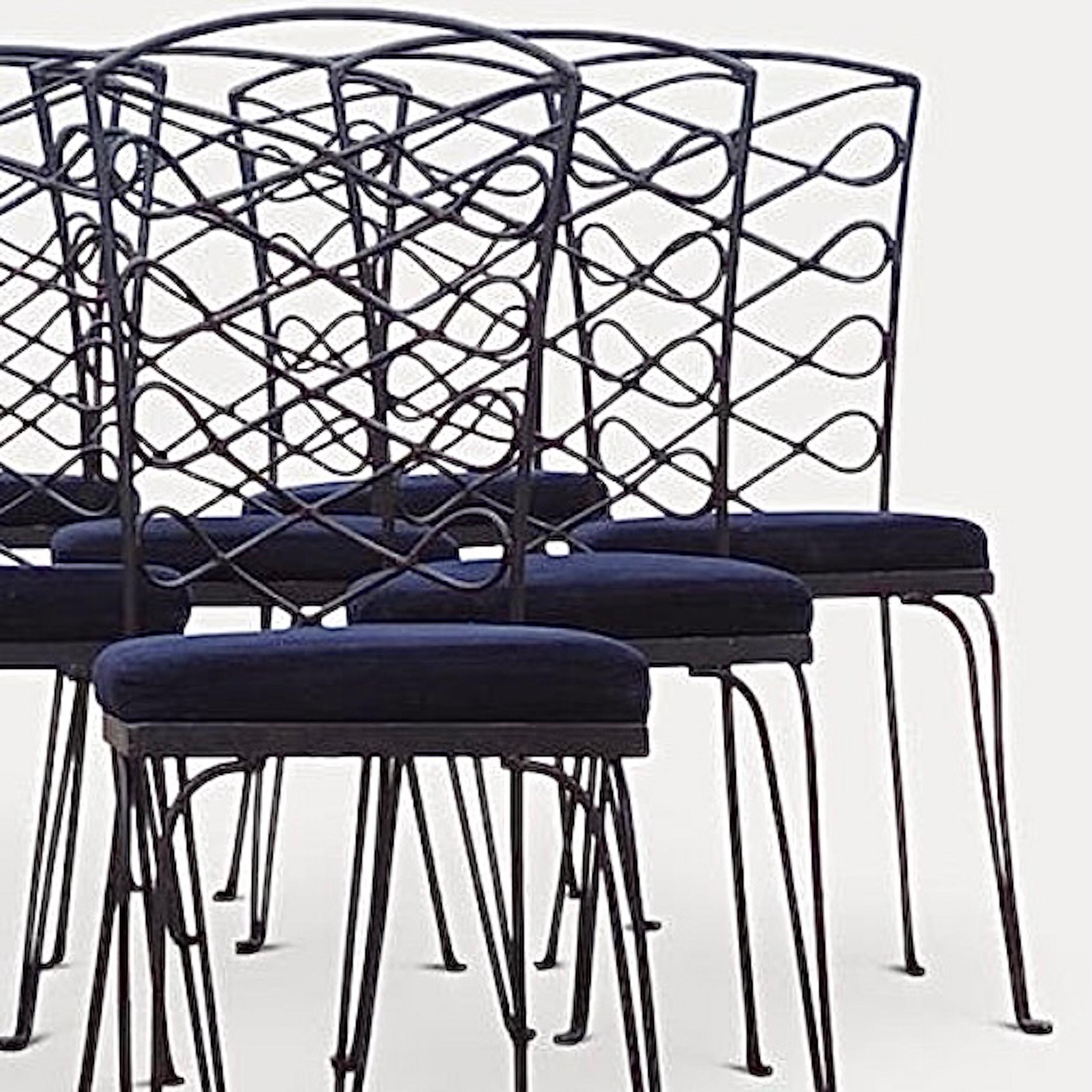 Metà XX secolo French Art Deco Set of 6 Wrought Iron Chairs Attributed to Rene Prou circa 1940 in vendita