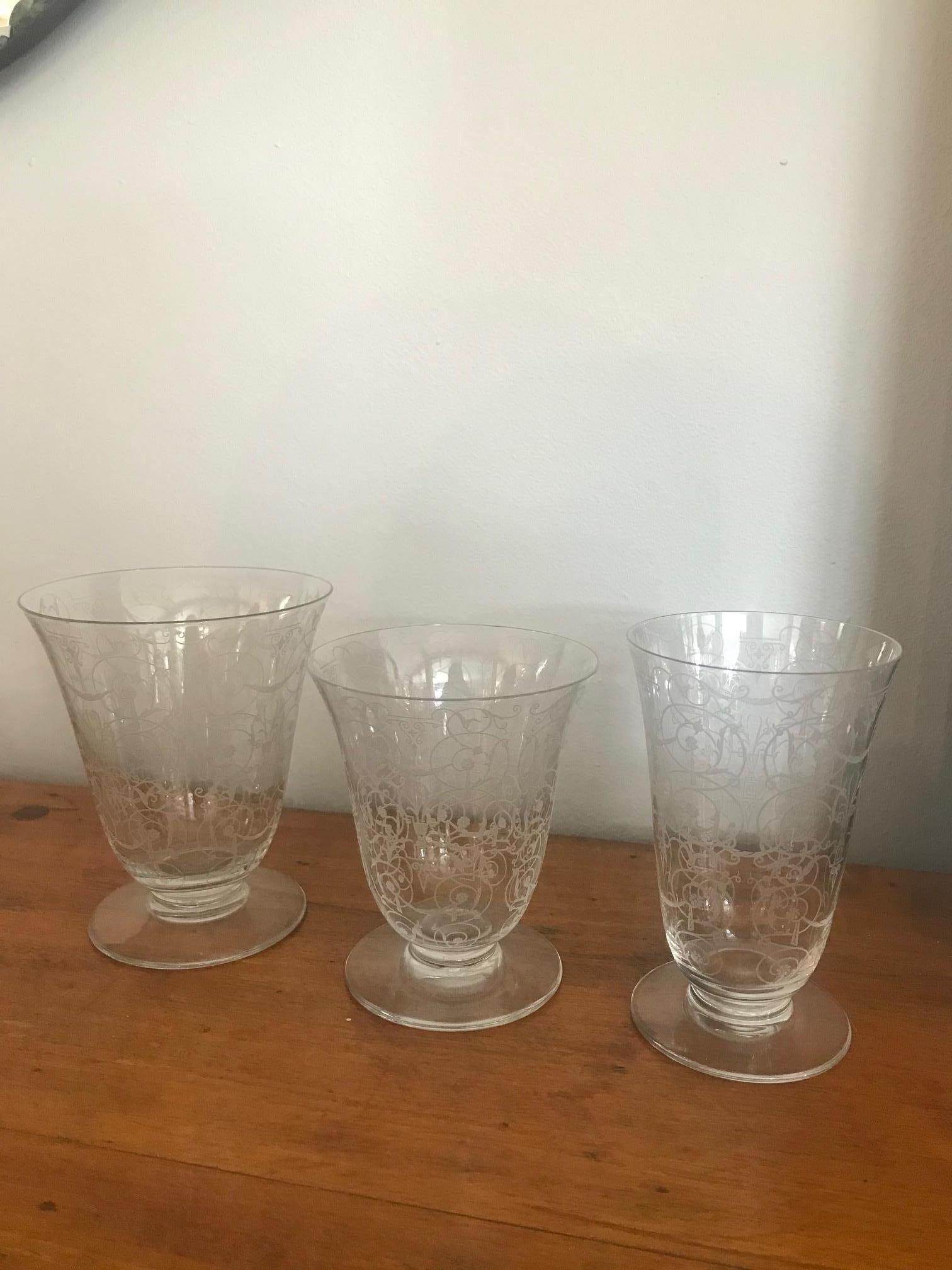 French Art Deco Set of Crystal Baccarat Glasses Michelangelo Model, 1933s In Good Condition In LEGNY, FR