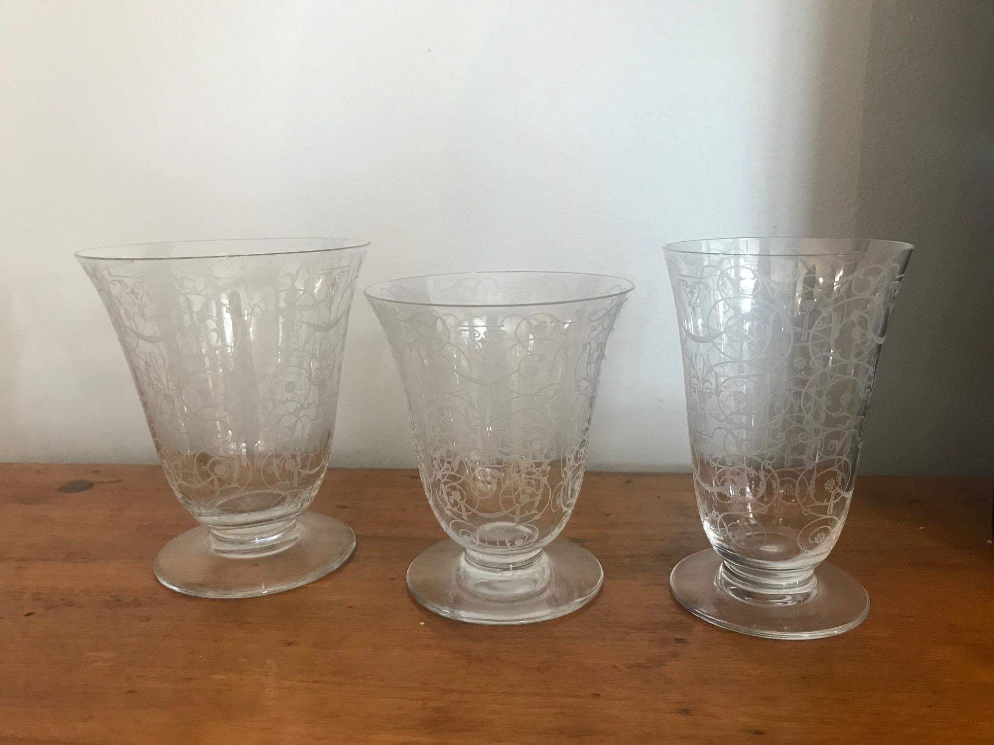 Mid-20th Century French Art Deco Set of Crystal Baccarat Glasses Michelangelo Model, 1933s