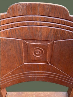 French Art Deco Set of Four Oak Dining Chairs, Carved Backs, 1930s