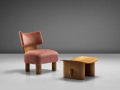 French Art Deco Set of Three Chairs with Ottoman