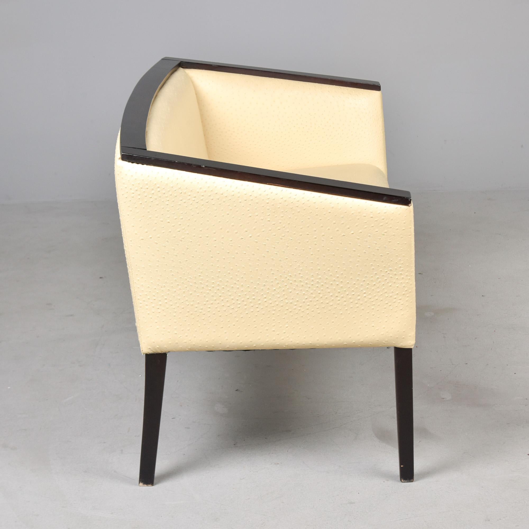 French Art Deco Settee with Leather Upholstery and Black Frame For Sale 6