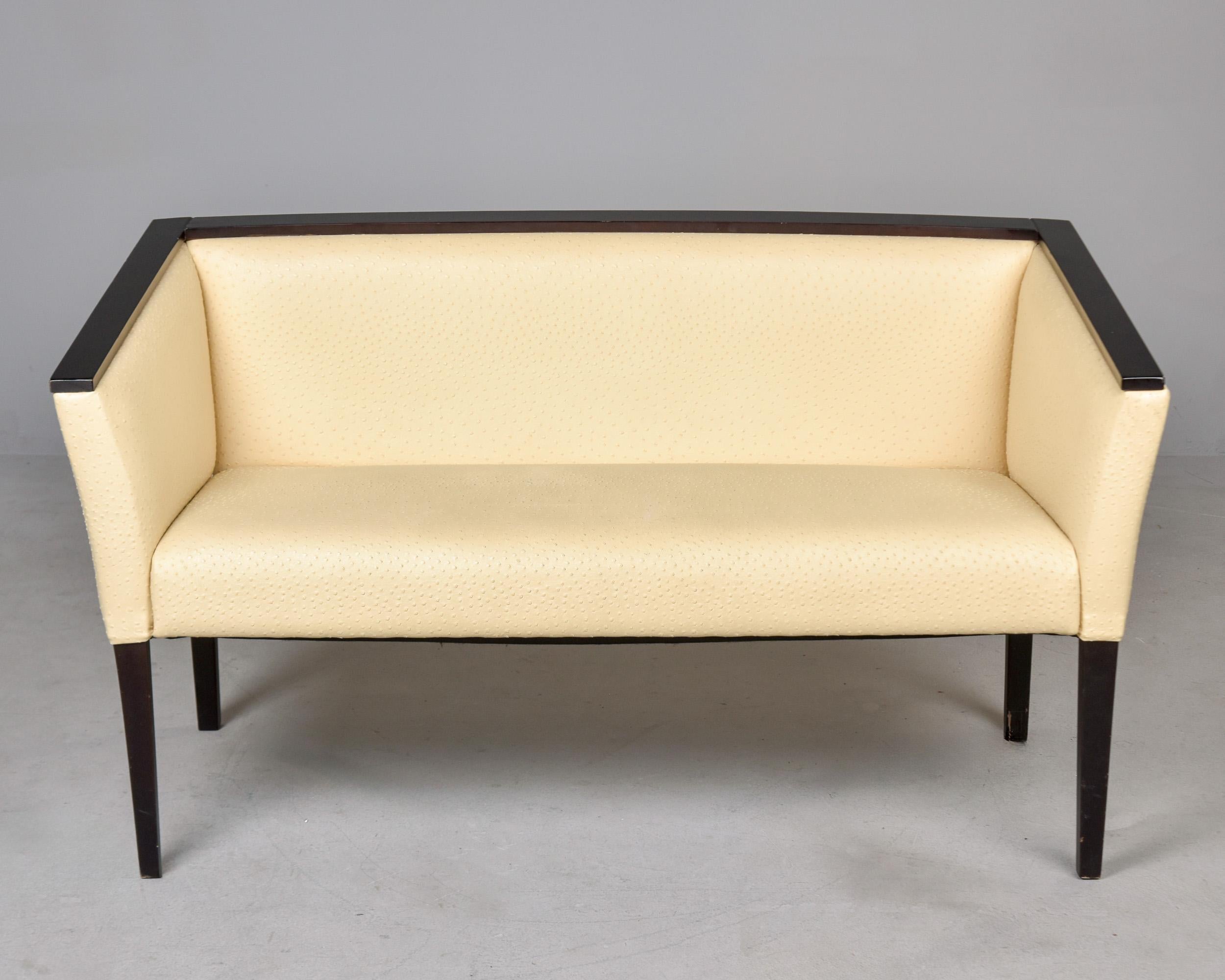 French Art Deco Settee with Leather Upholstery and Black Frame In Good Condition For Sale In Troy, MI
