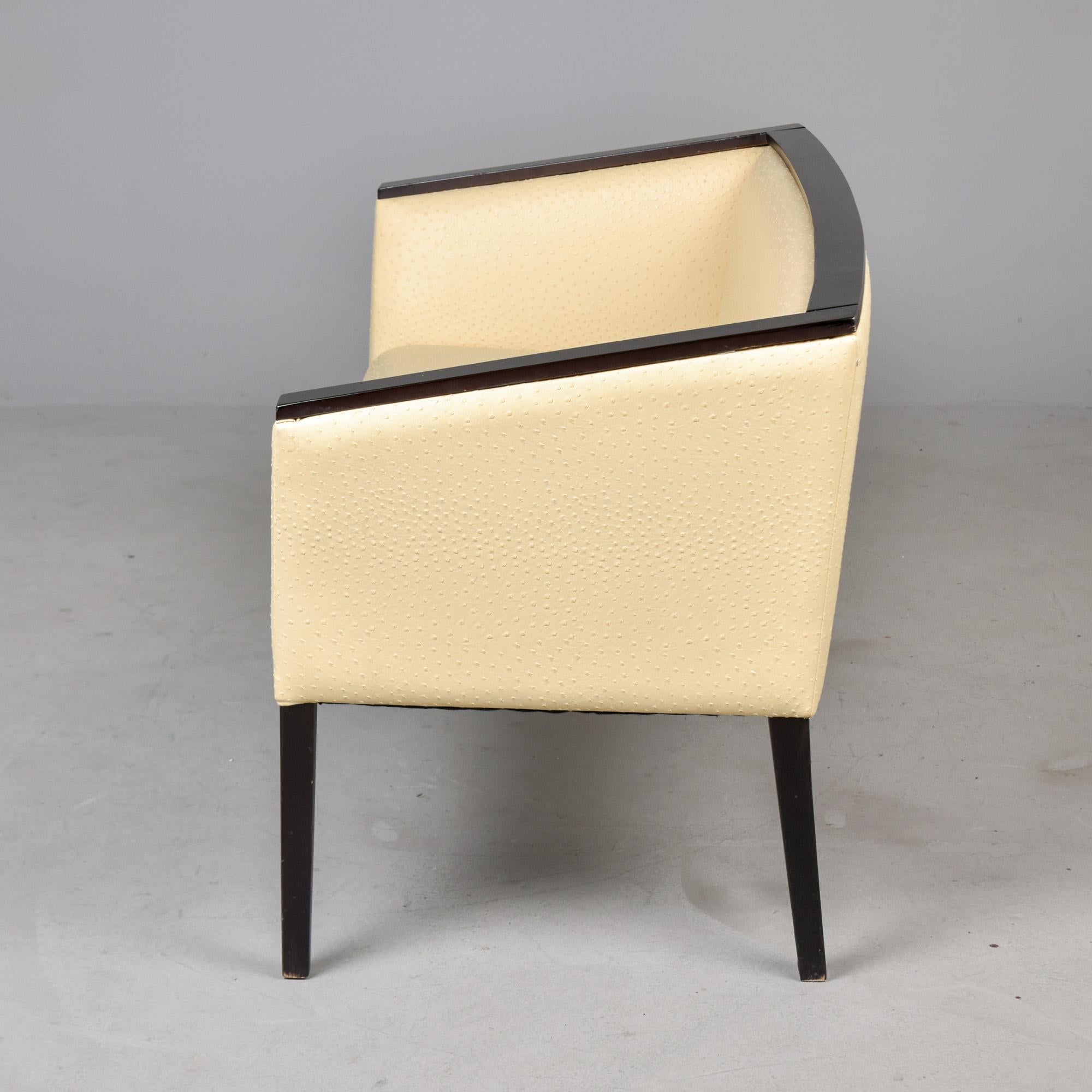 20th Century French Art Deco Settee with Leather Upholstery and Black Frame For Sale
