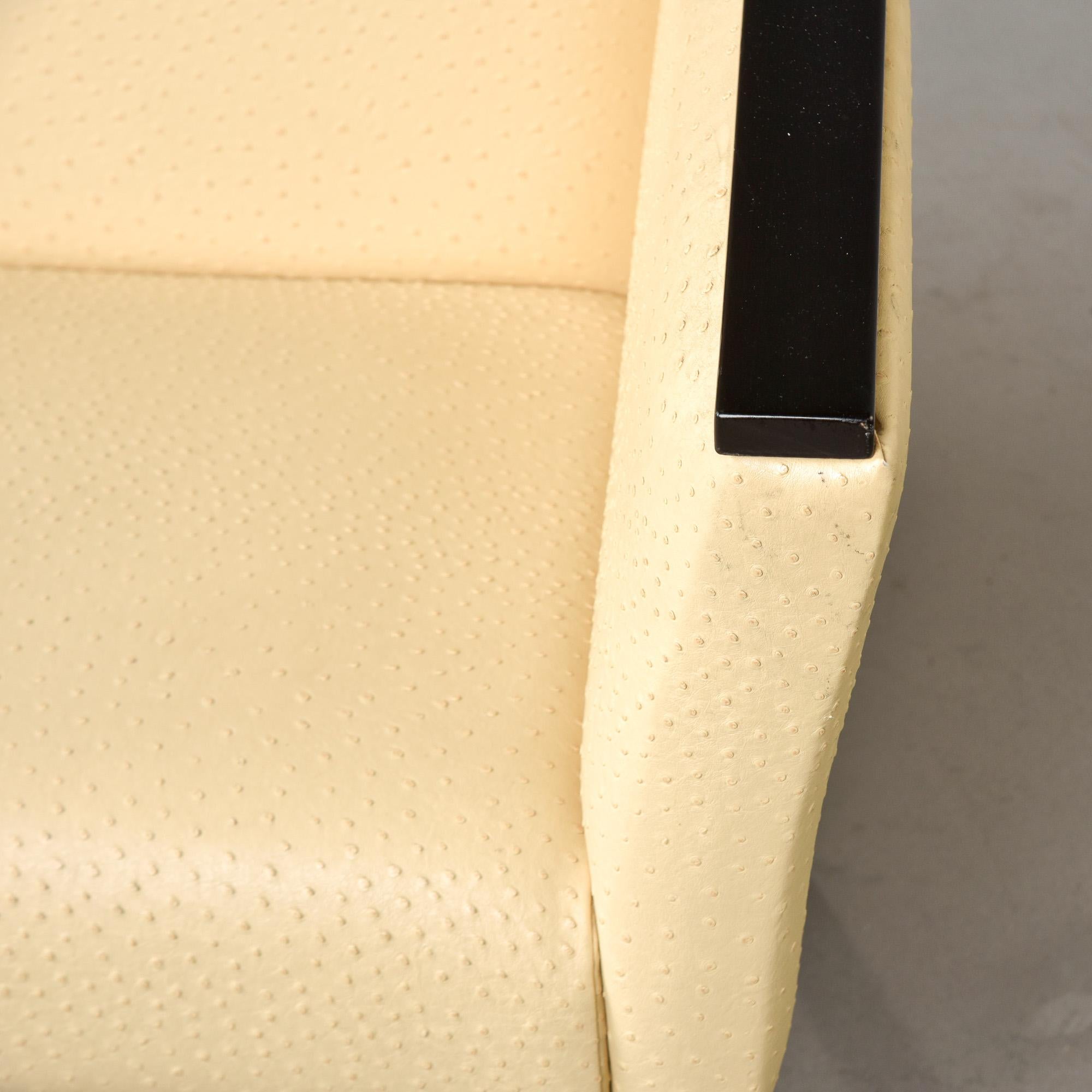 French Art Deco Settee with Leather Upholstery and Black Frame For Sale 2