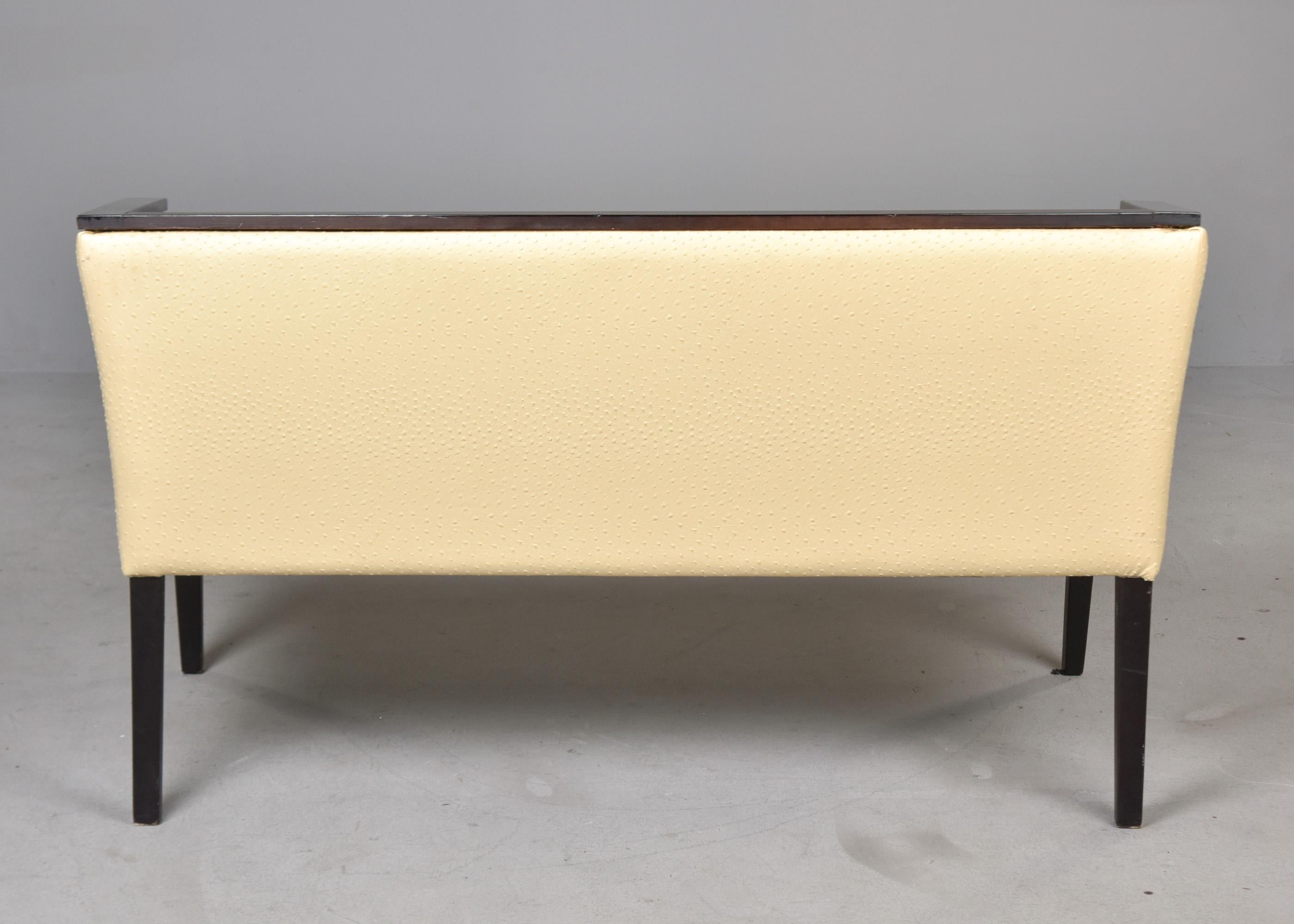 French Art Deco Settee with Leather Upholstery and Black Frame For Sale 3