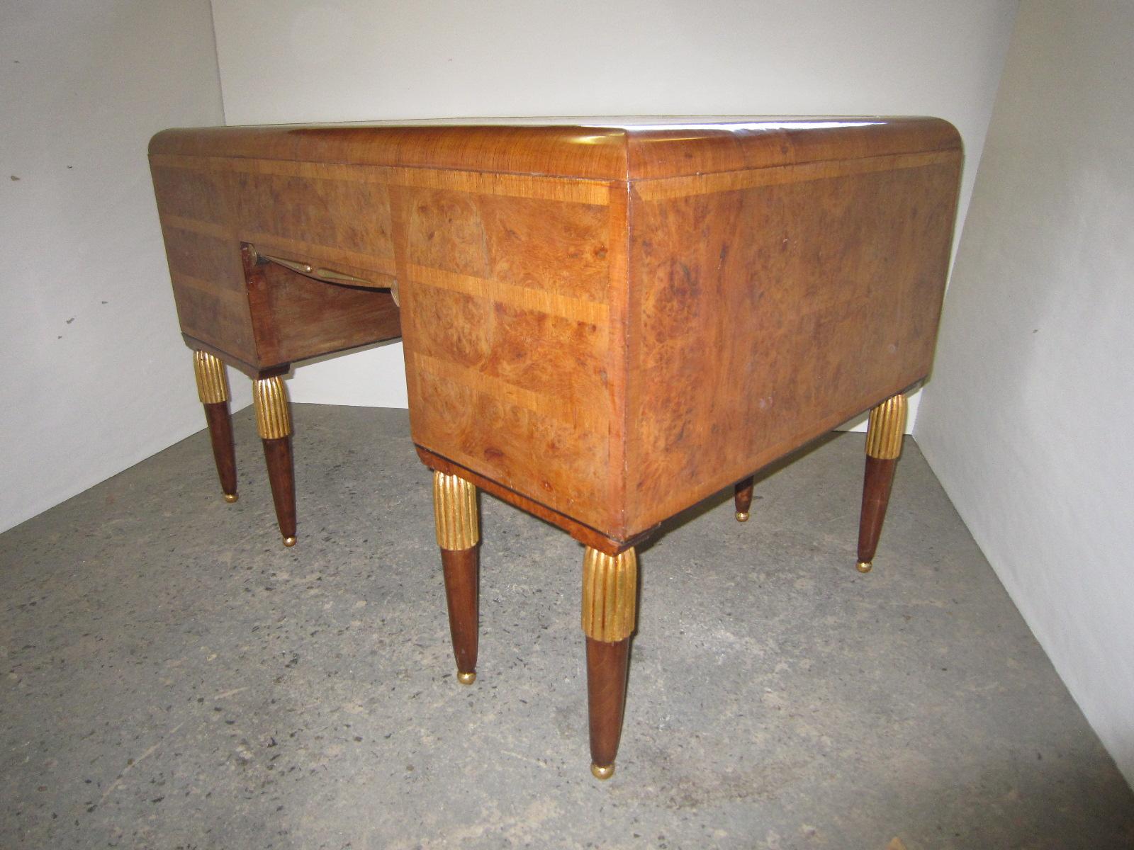 French Art Deco Seven Drawer Writing Desk with Gold Leaf Top and Bronze Mounts 11